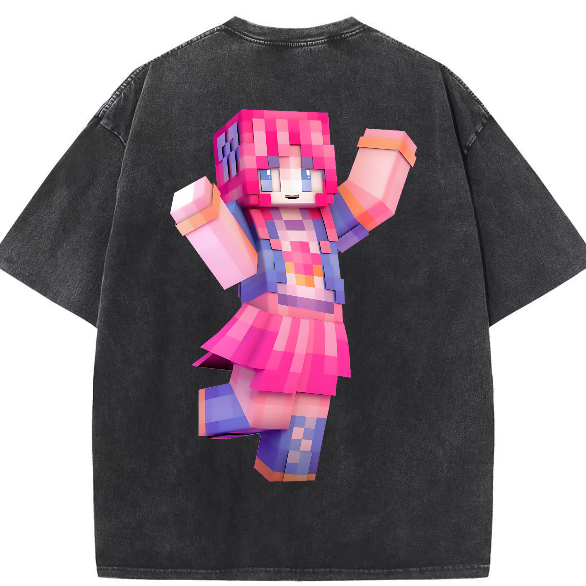 （画像用） マインクラフト ブロックの世界 Minecraft MC Block world 綿100% ヴィンテージ風 半袖Tシャツ（背面プリント）