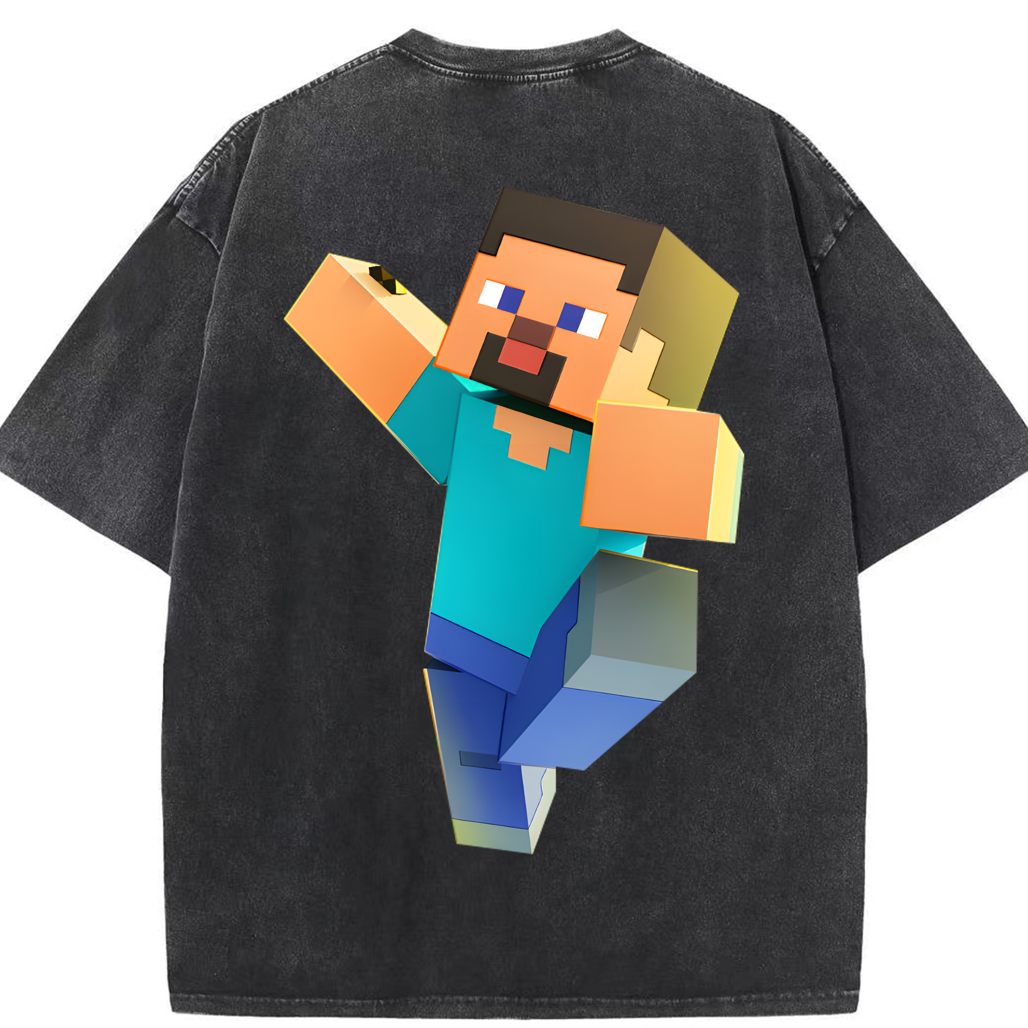 （画像用） マインクラフト ブロックの世界 Minecraft MC Block world 綿100% ヴィンテージ風 半袖Tシャツ（背面プリント）