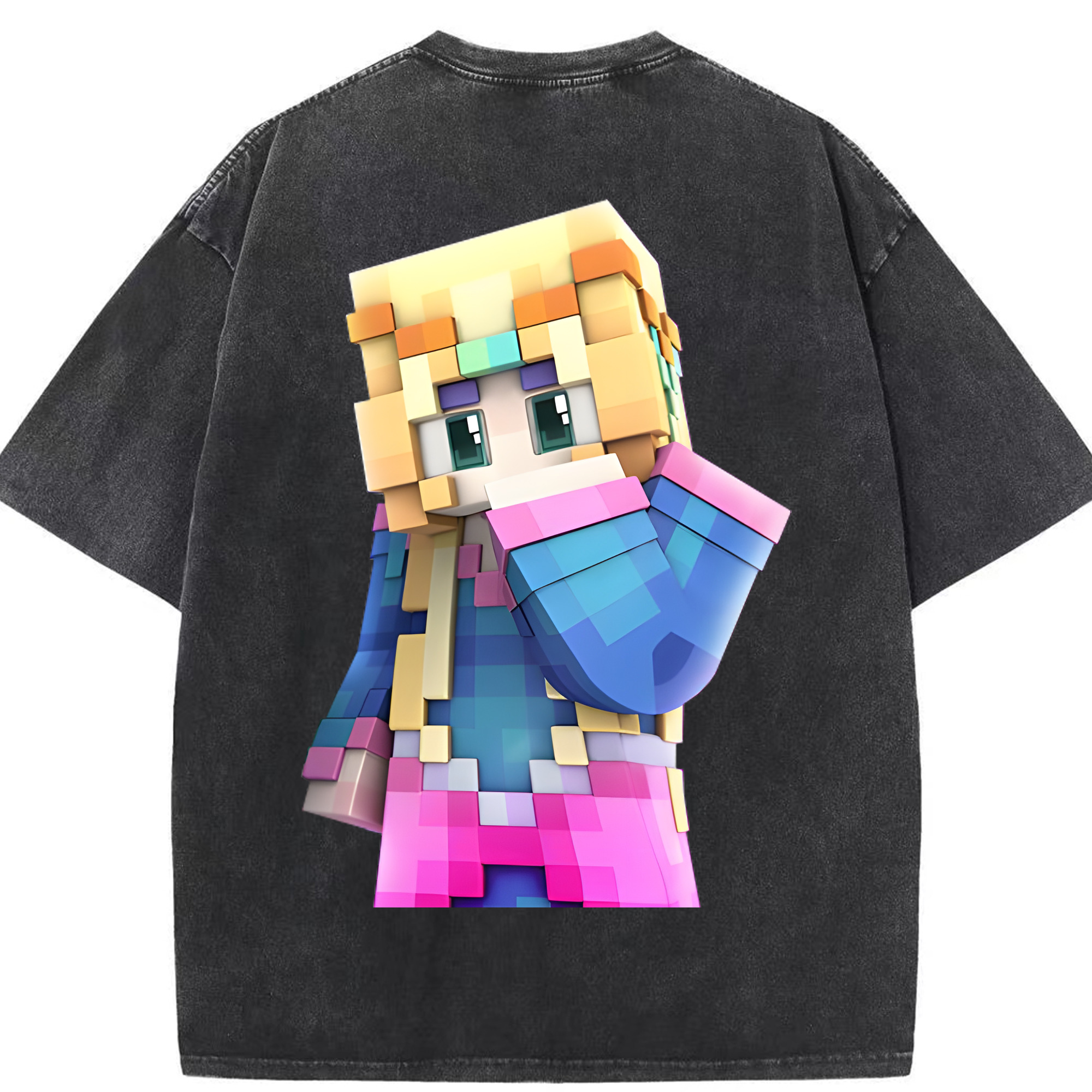 （画像用） マインクラフト ブロックの世界 Minecraft MC Block world 綿100% ヴィンテージ風 半袖Tシャツ（背面プリント）