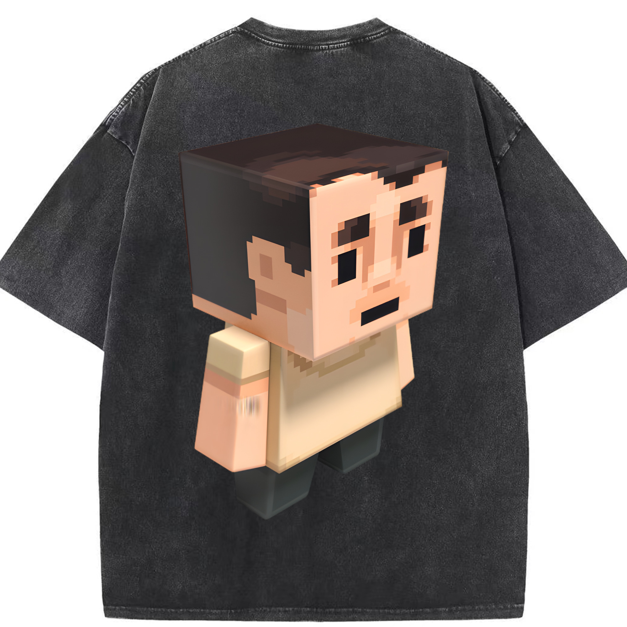 （画像用） マインクラフト ブロックの世界 Minecraft MC Block world 綿100% ヴィンテージ風 半袖Tシャツ（背面プリント）