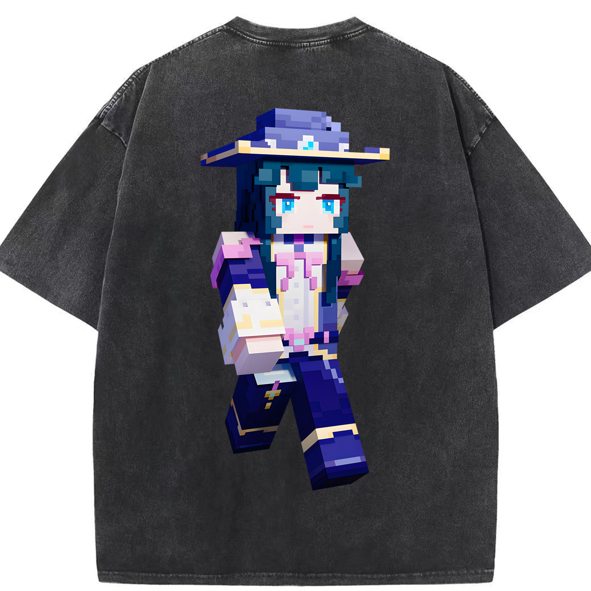 （画像用） マインクラフト ブロックの世界 Minecraft MC Block world 綿100% ヴィンテージ風 半袖Tシャツ（背面プリント）