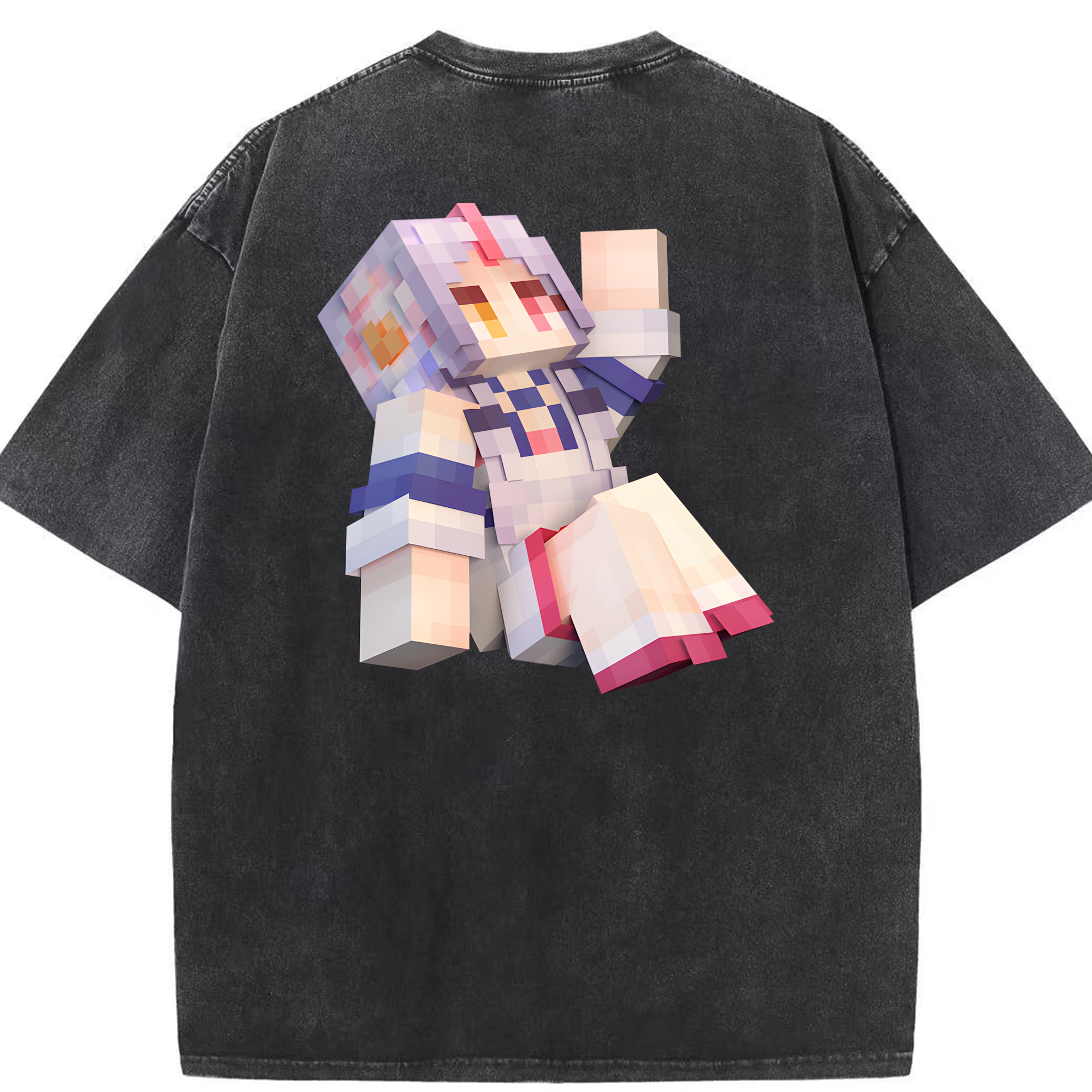 （画像用） マインクラフト ブロックの世界 Minecraft MC Block world 綿100% ヴィンテージ風 半袖Tシャツ（背面プリント）