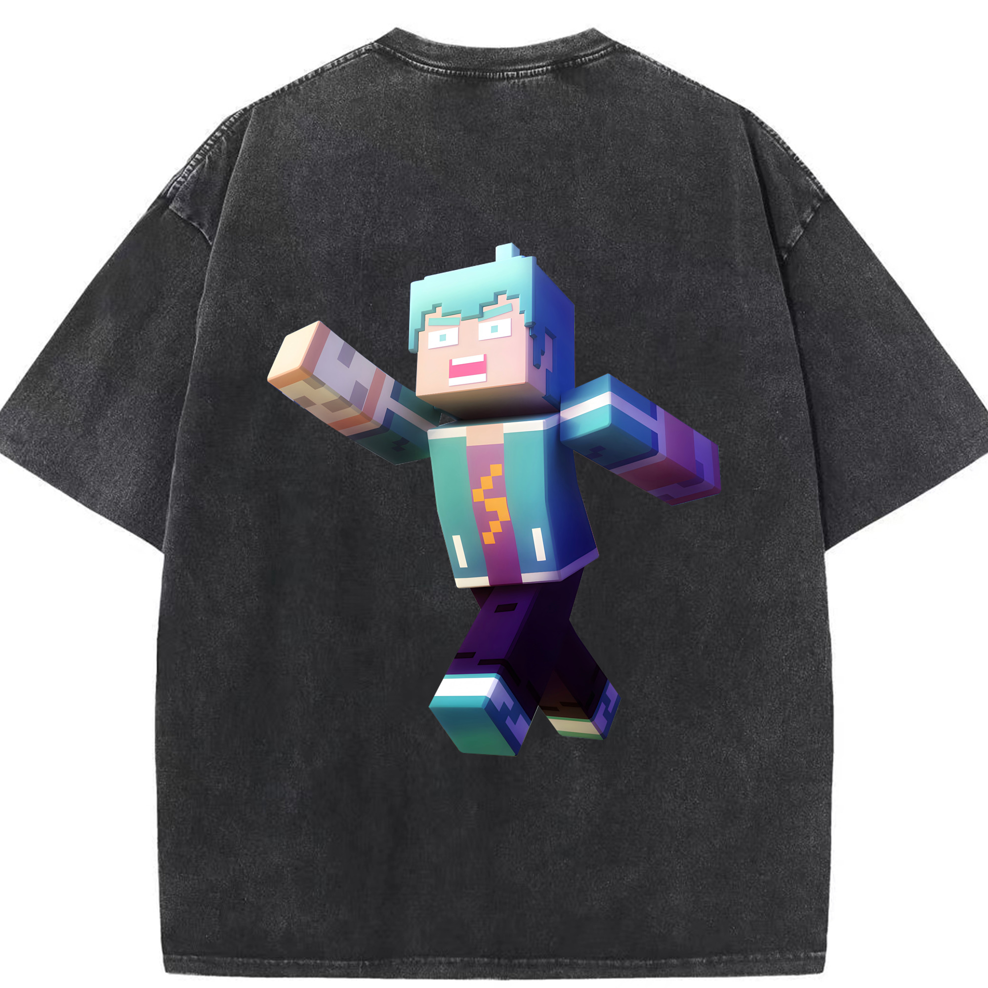 （画像用） マインクラフト ブロックの世界 Minecraft MC Block world 綿100% ヴィンテージ風 半袖Tシャツ（背面プリント）