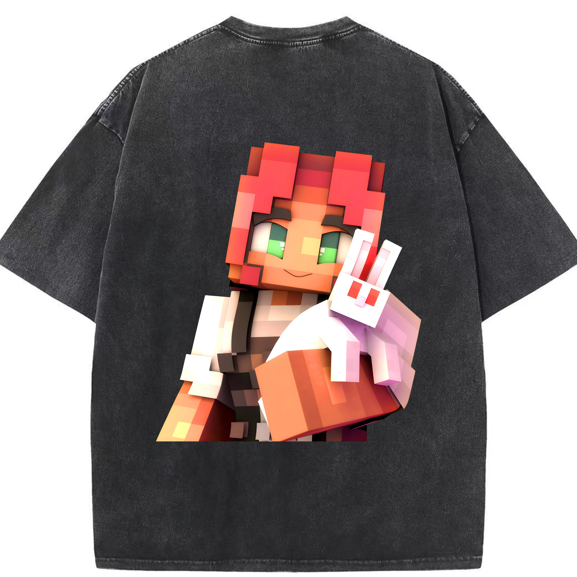 （画像用） マインクラフト ブロックの世界 Minecraft MC Block world 綿100% ヴィンテージ風 半袖Tシャツ（背面プリント）
