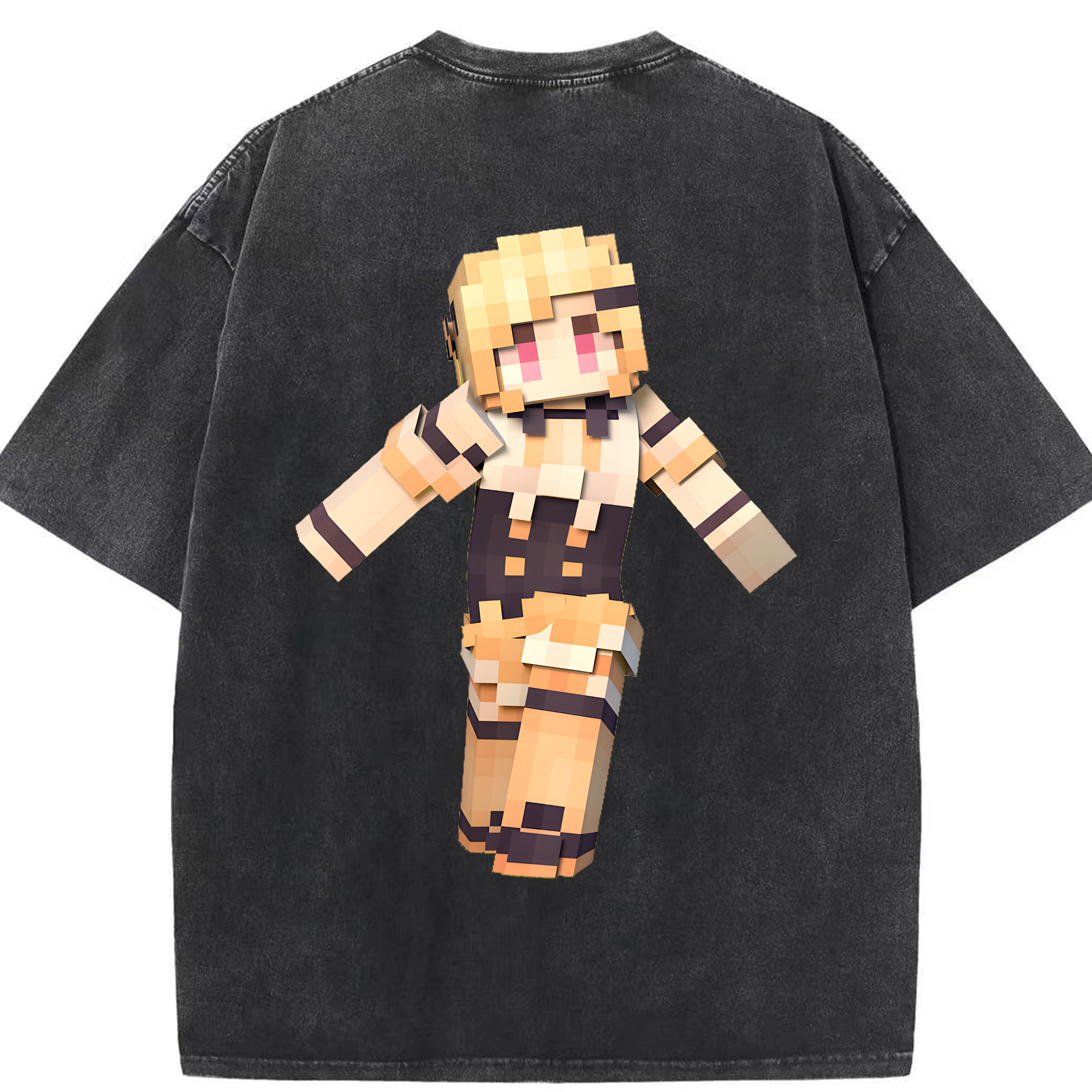 （画像用） マインクラフト ブロックの世界 Minecraft MC Block world 綿100% ヴィンテージ風 半袖Tシャツ（背面プリント）