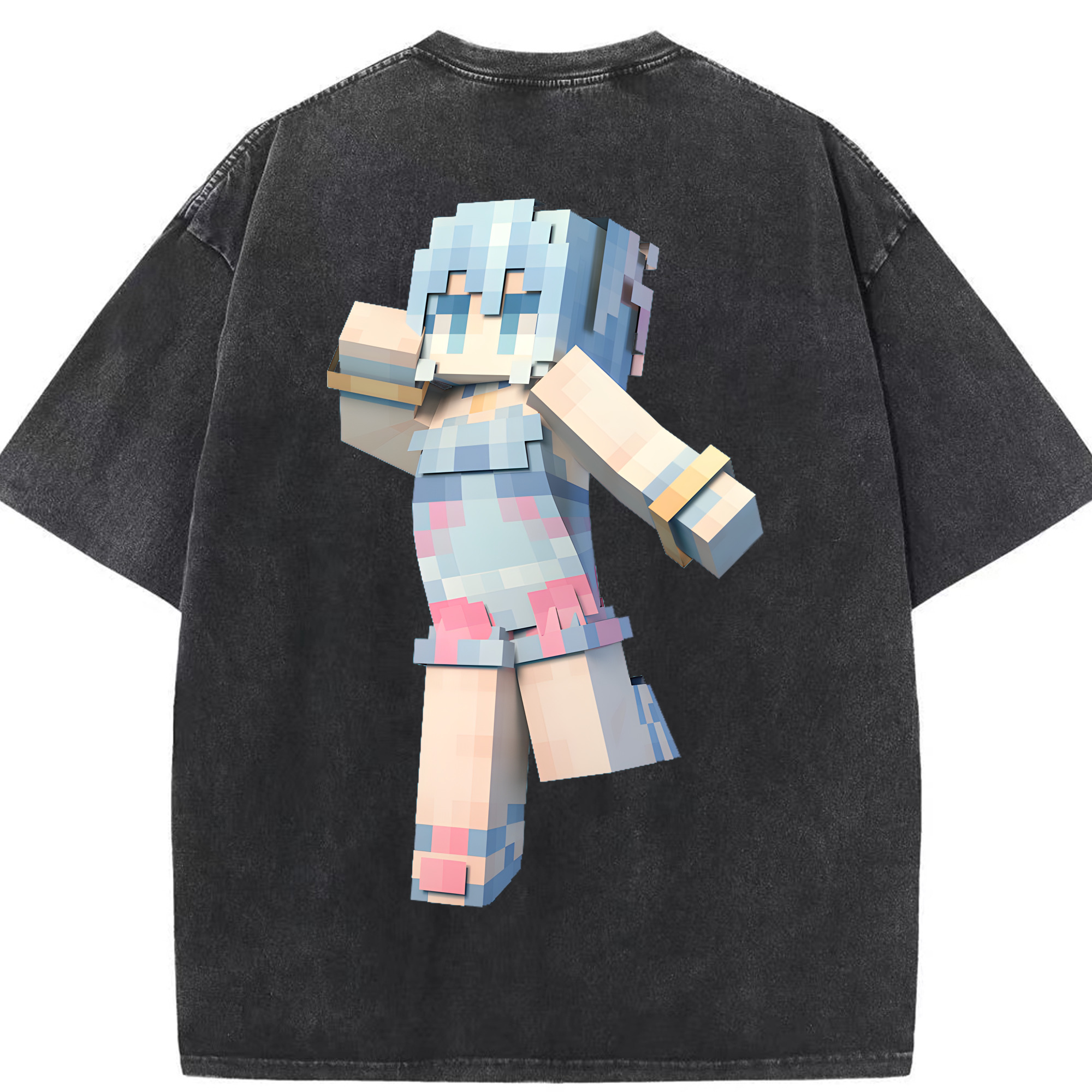 （画像用） マインクラフト ブロックの世界 Minecraft MC Block world 綿100% ヴィンテージ風 半袖Tシャツ（背面プリント）