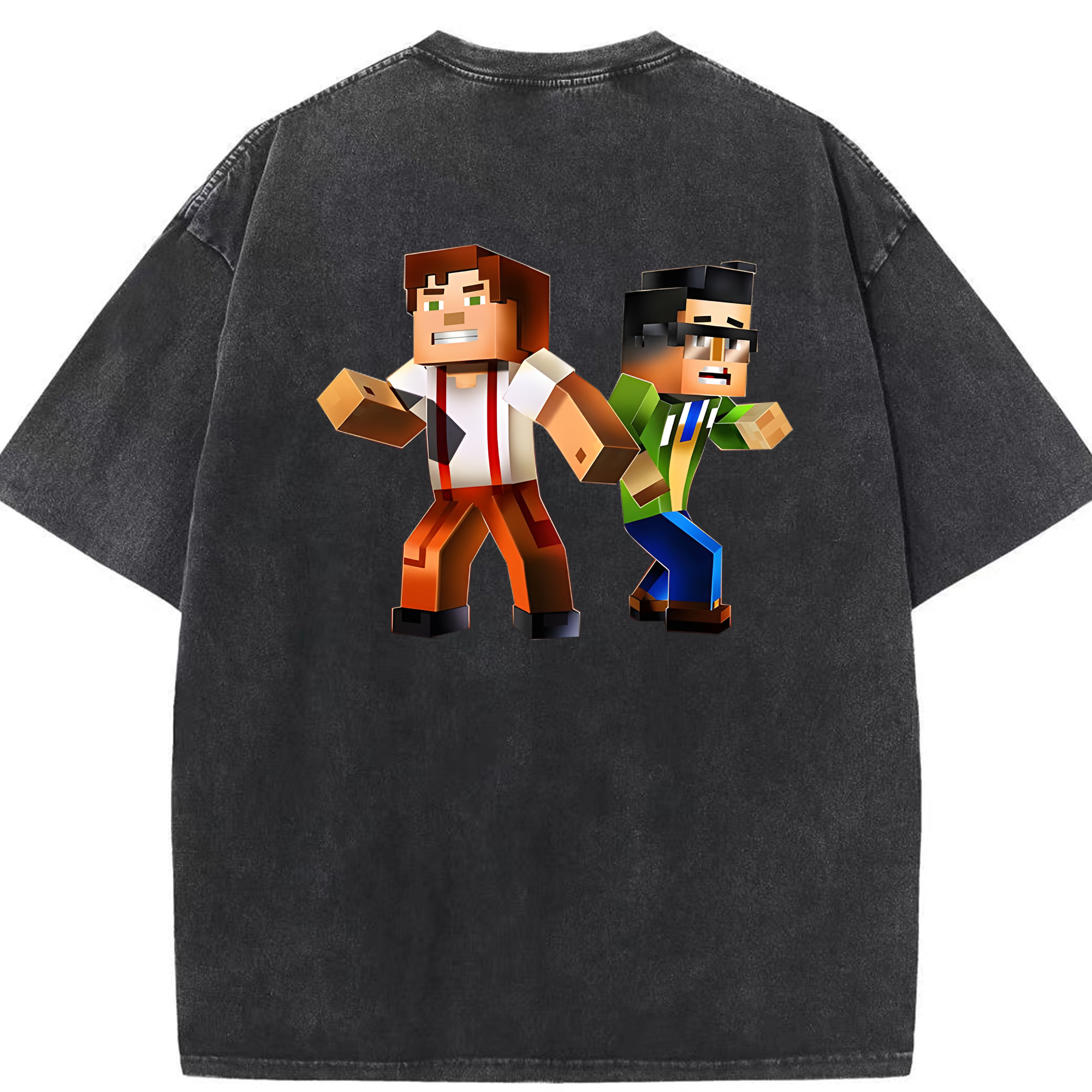 （画像用） マインクラフト ブロックの世界 Minecraft MC Block world 綿100% ヴィンテージ風 半袖Tシャツ（背面プリント）
