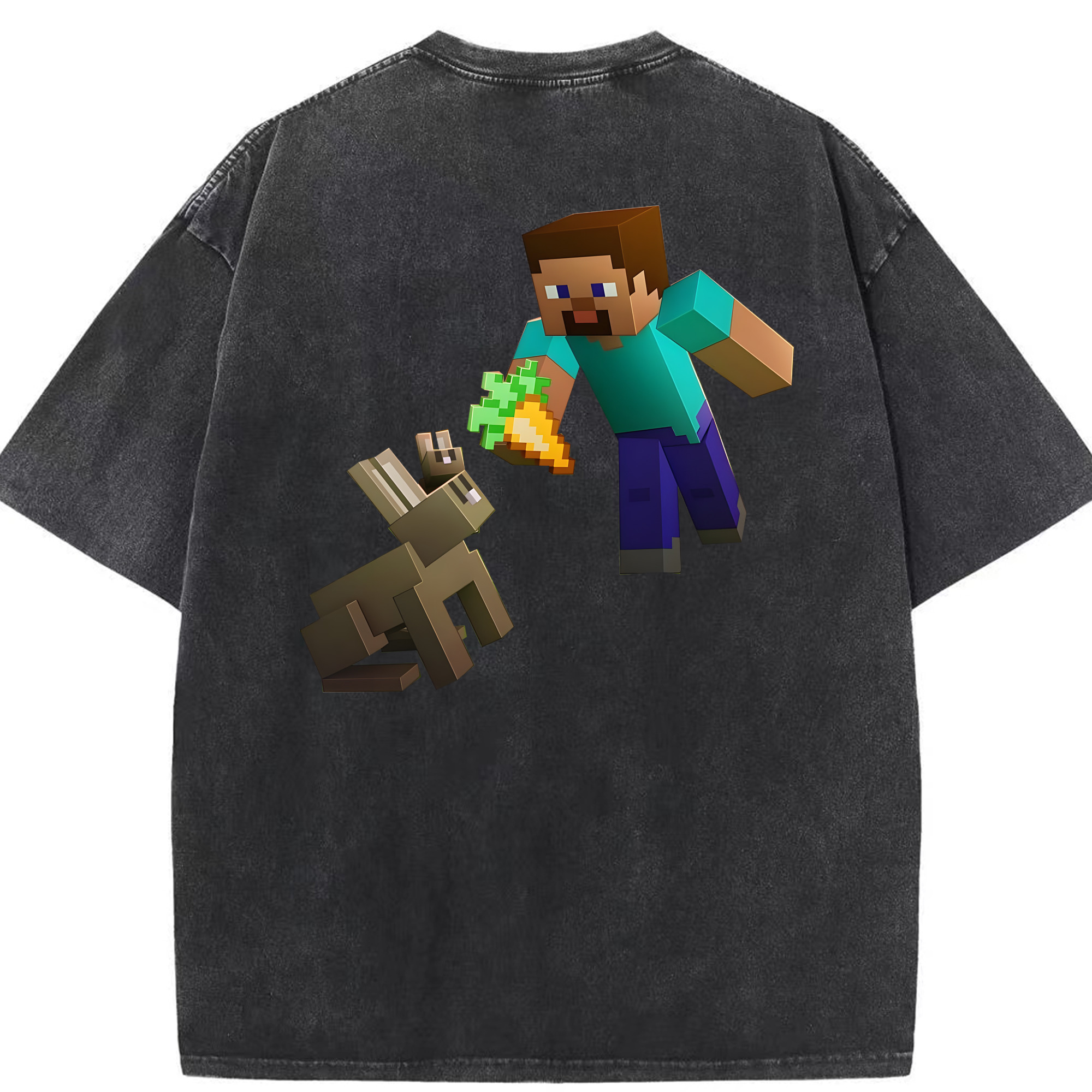 （画像用） マインクラフト ブロックの世界 Minecraft MC Block world 綿100% ヴィンテージ風 半袖Tシャツ（背面プリント）