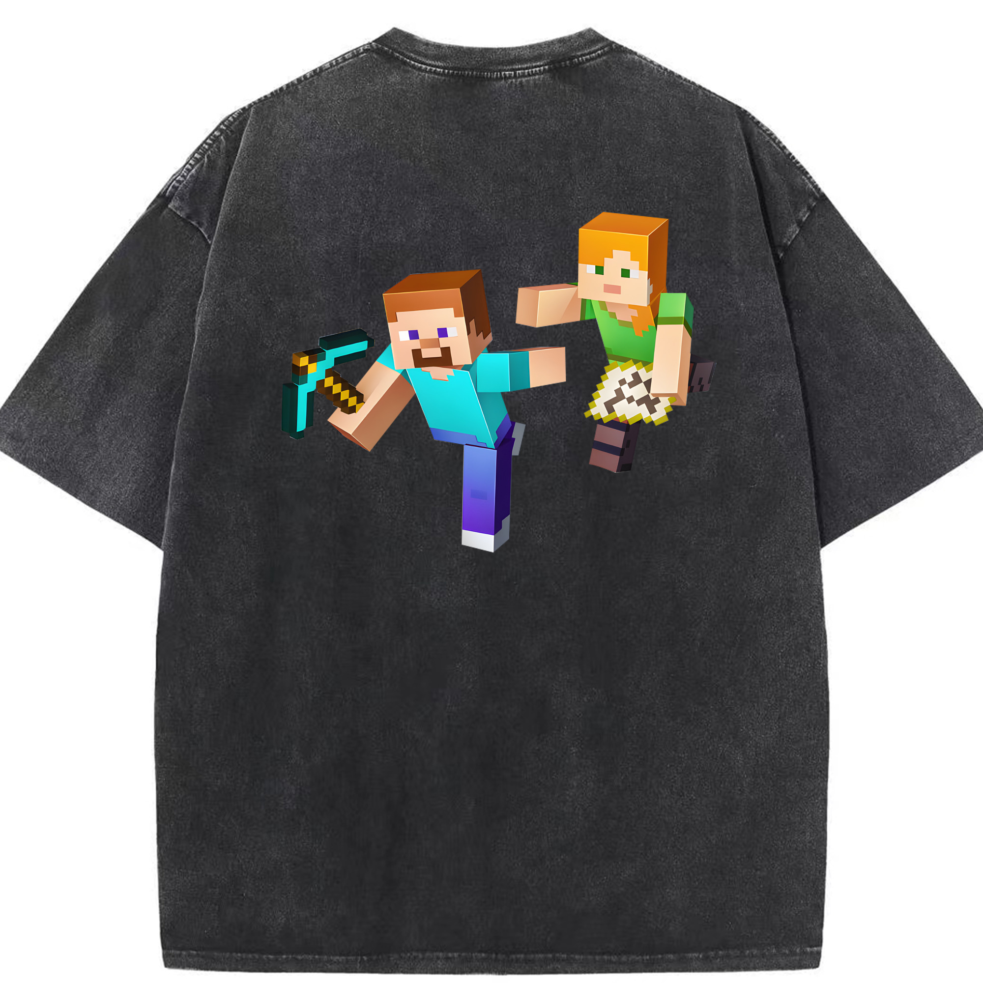 （画像用） マインクラフト ブロックの世界 Minecraft MC Block world 綿100% ヴィンテージ風 半袖Tシャツ（背面プリント）