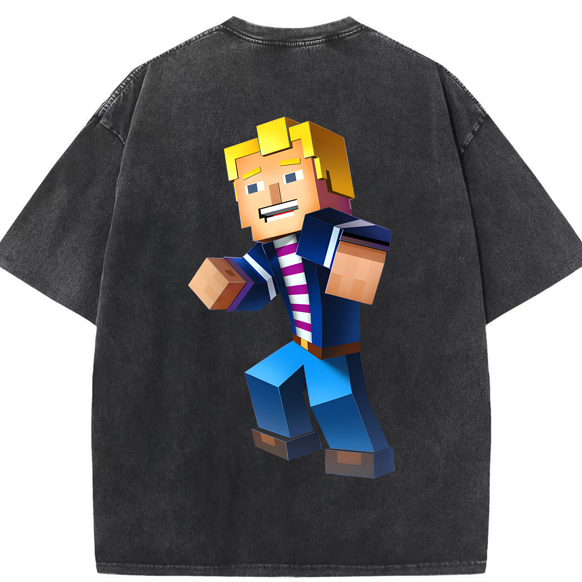 （画像用） マインクラフト ブロックの世界 Minecraft MC Block world 綿100% ヴィンテージ風 半袖Tシャツ（背面プリント）