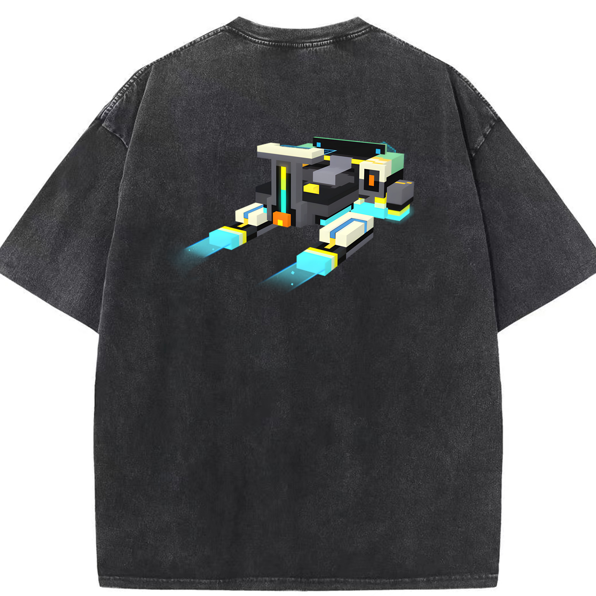 （画像用） マインクラフト ブロックの世界 Minecraft MC Block world 綿100% ヴィンテージ風 半袖Tシャツ（背面プリント）