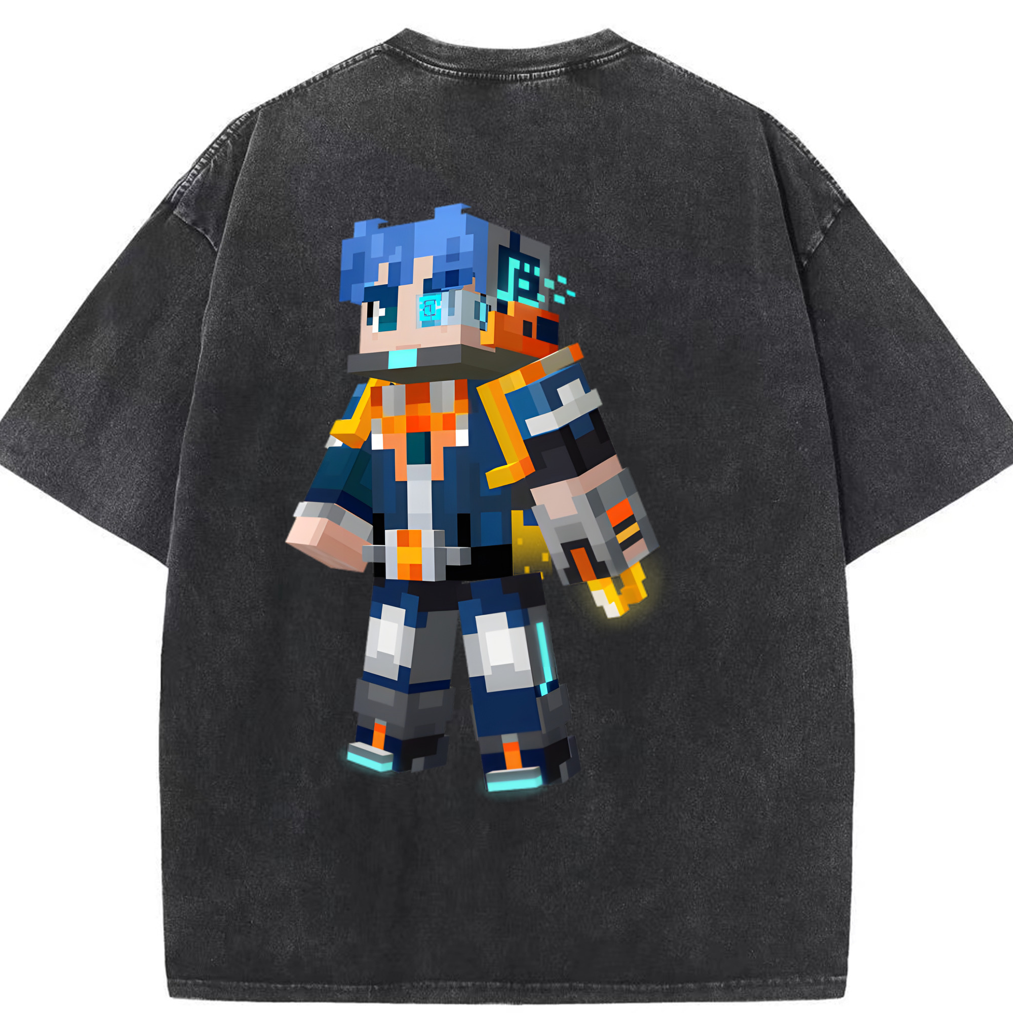 （画像用） マインクラフト ブロックの世界 Minecraft MC Block world 綿100% ヴィンテージ風 半袖Tシャツ（背面プリント）