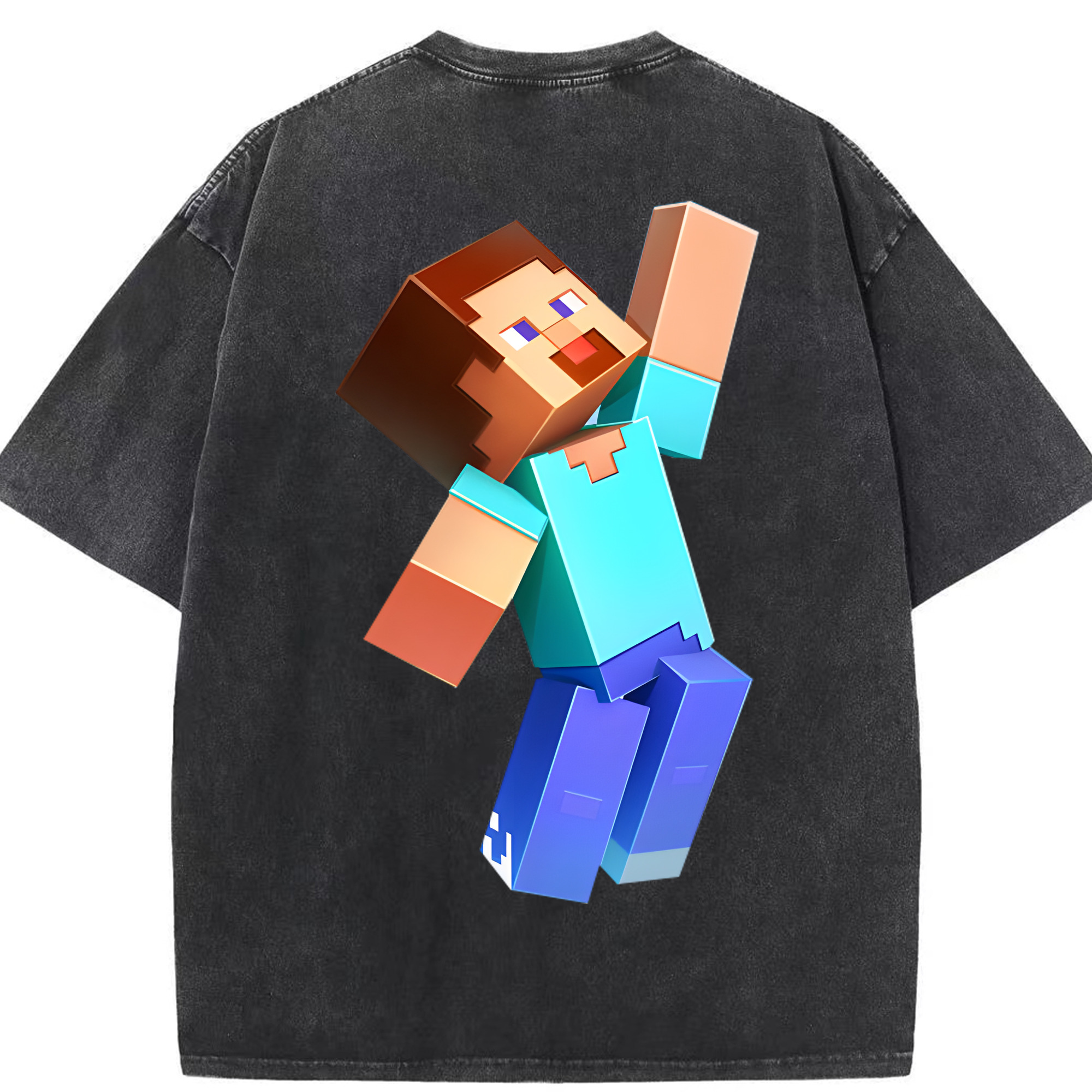 （画像用） マインクラフト ブロックの世界 Minecraft MC Block world 綿100% ヴィンテージ風 半袖Tシャツ（背面プリント）