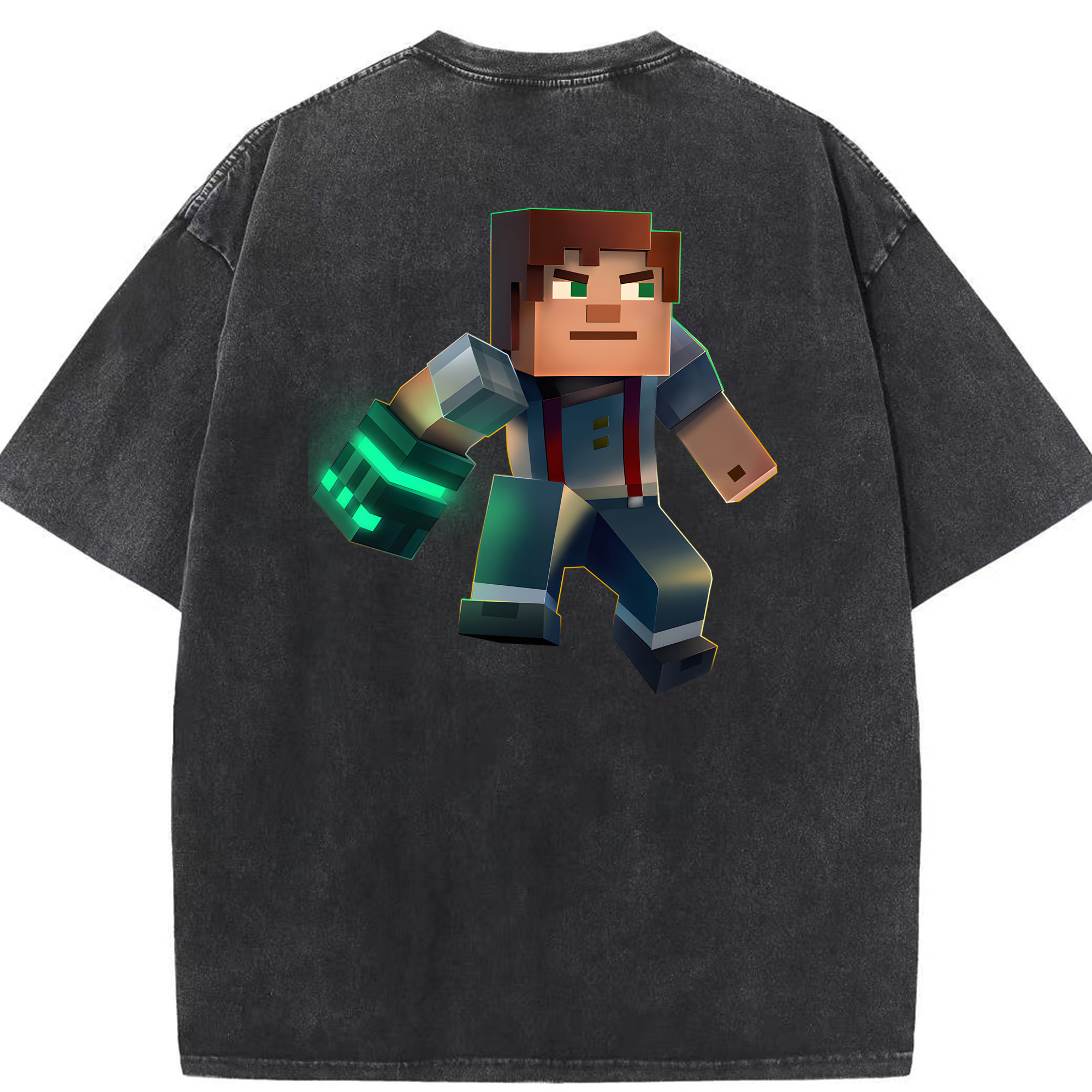 （画像用） マインクラフト ブロックの世界 Minecraft MC Block world 綿100% ヴィンテージ風 半袖Tシャツ（背面プリント）