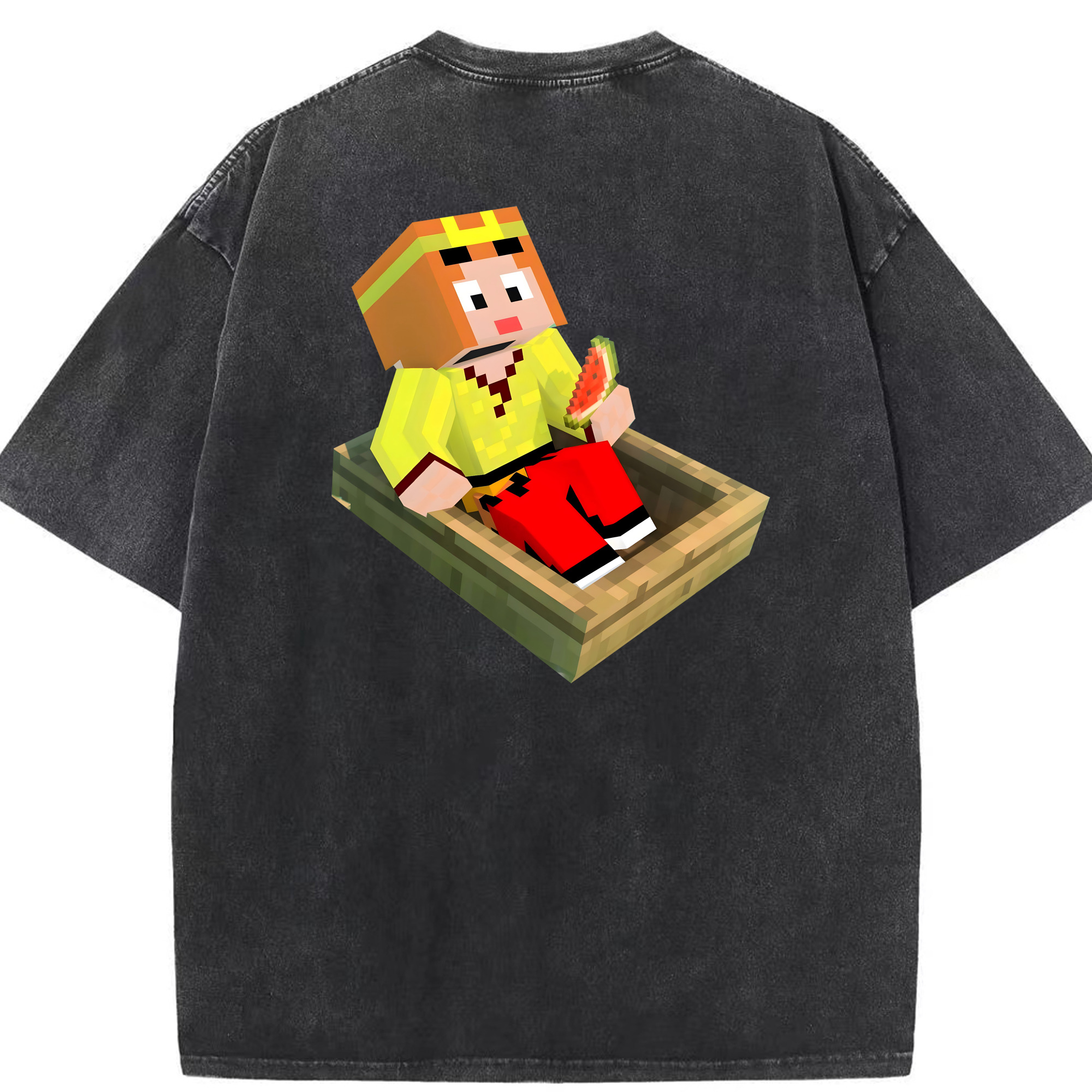 （画像用） マインクラフト ブロックの世界 Minecraft MC Block world 綿100% ヴィンテージ風 半袖Tシャツ（背面プリント）