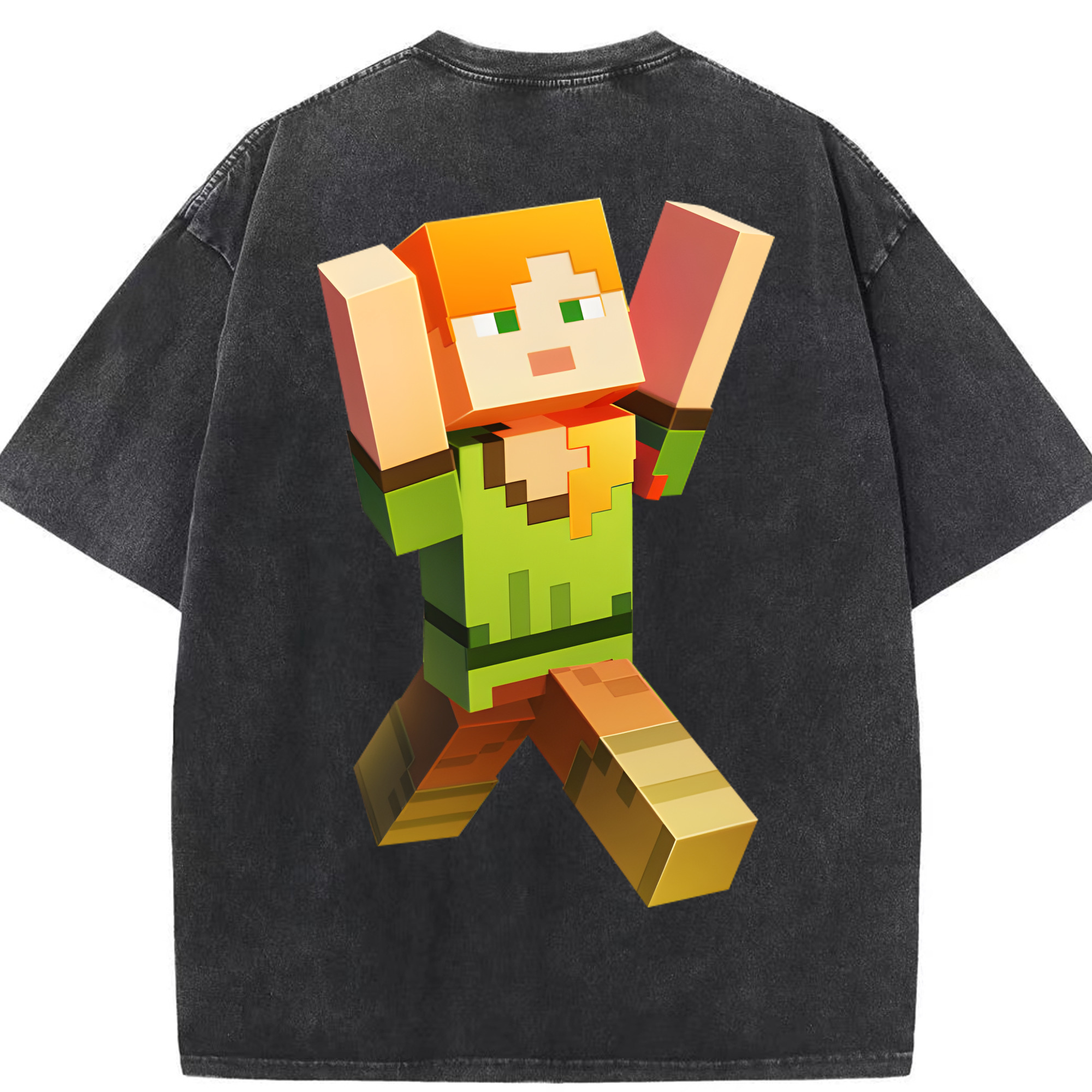 （画像用） マインクラフト ブロックの世界 Minecraft MC Block world 綿100% ヴィンテージ風 半袖Tシャツ（背面プリント）
