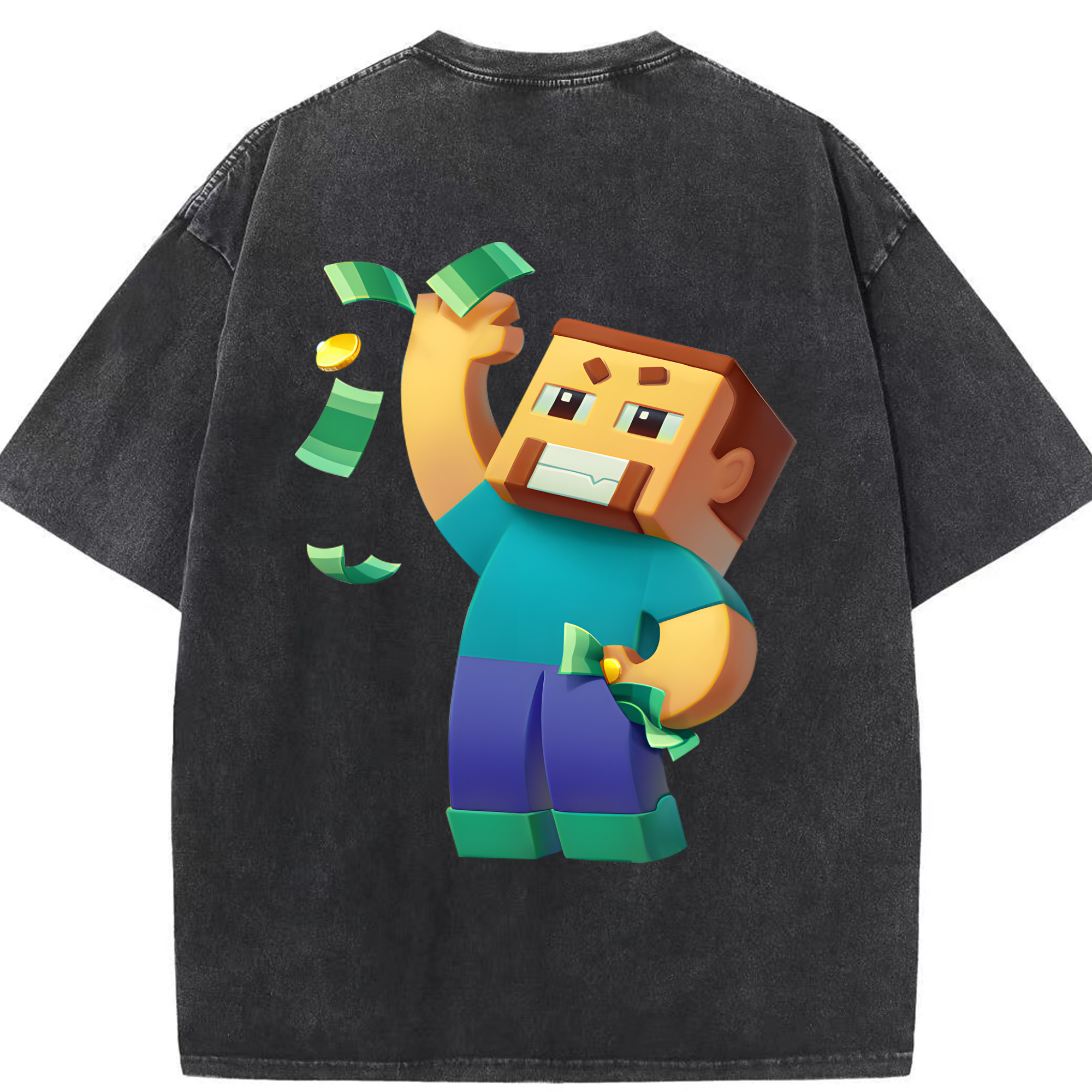 （画像用） マインクラフト ブロックの世界 Minecraft MC Block world 綿100% ヴィンテージ風 半袖Tシャツ（背面プリント）