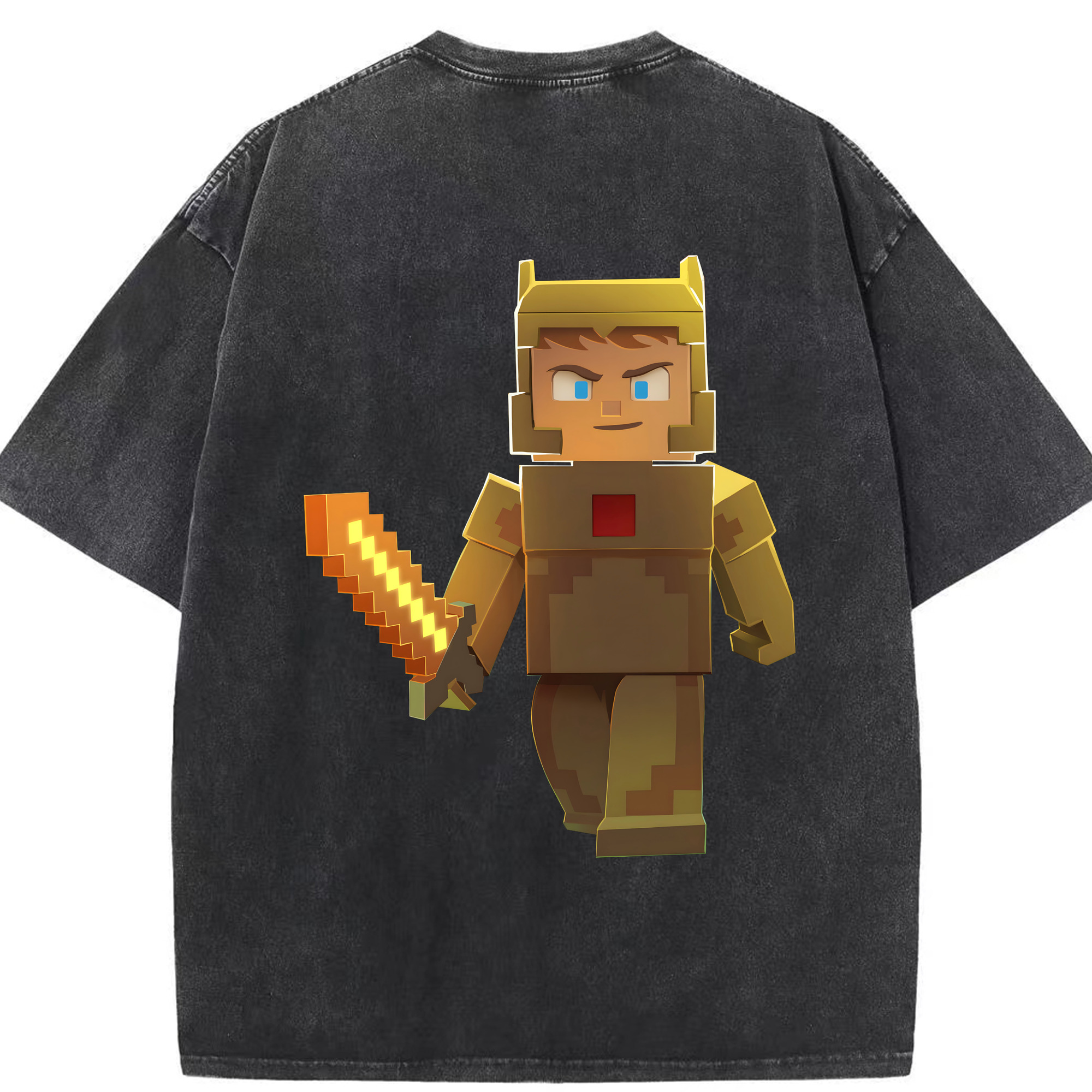 （画像用） マインクラフト ブロックの世界 Minecraft MC Block world 綿100% ヴィンテージ風 半袖Tシャツ（背面プリント）