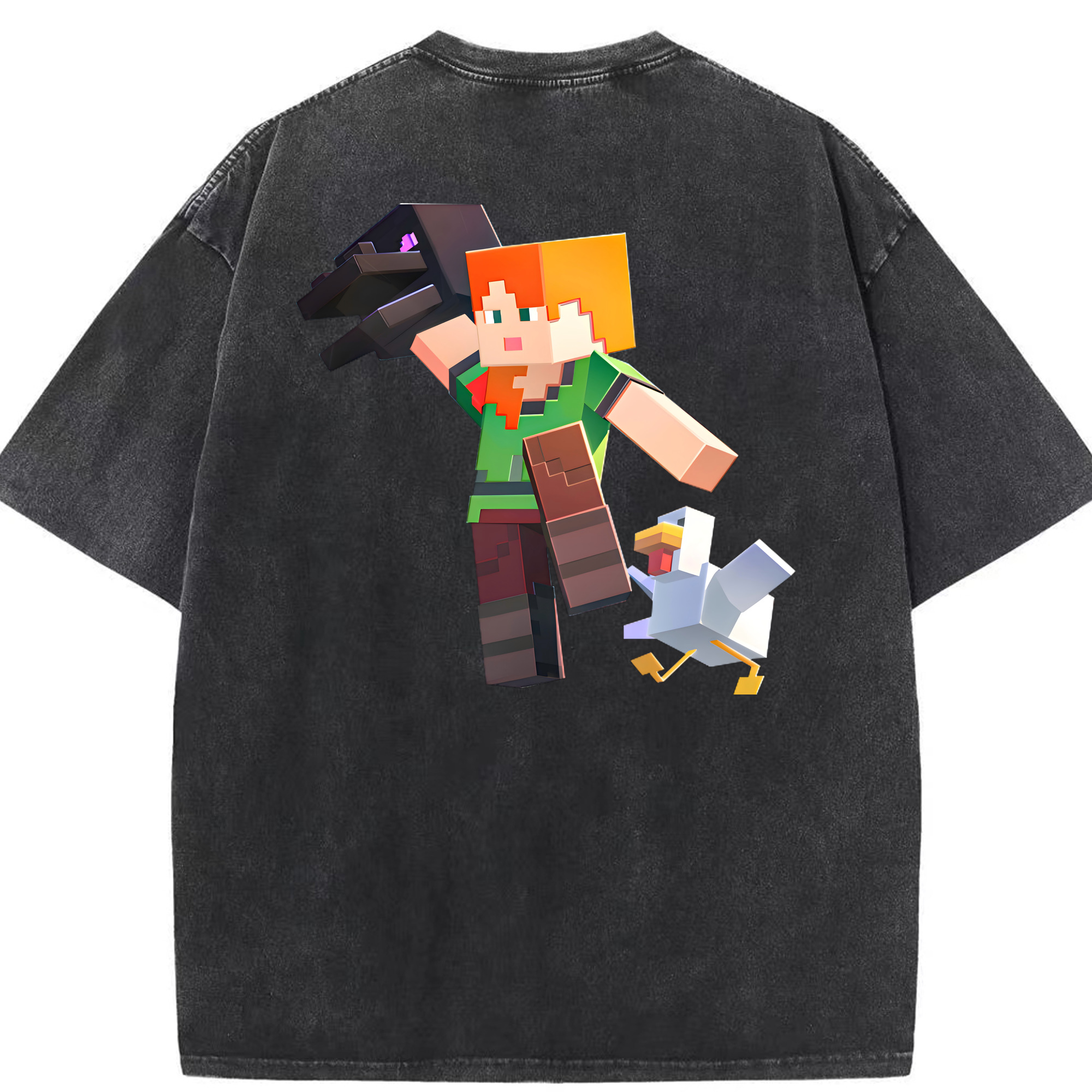 （画像用） マインクラフト ブロックの世界 Minecraft MC Block world 綿100% ヴィンテージ風 半袖Tシャツ（背面プリント）