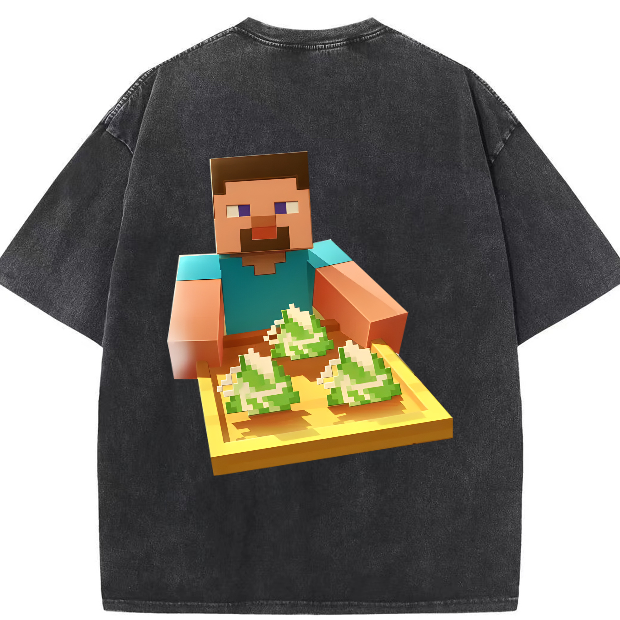 （画像用） マインクラフト ブロックの世界 Minecraft MC Block world 綿100% ヴィンテージ風 半袖Tシャツ（背面プリント）