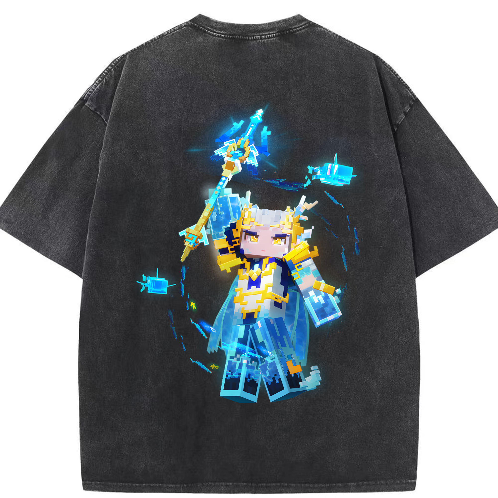 （画像用） マインクラフト ブロックの世界 Minecraft MC Block world 綿100% ヴィンテージ風 半袖Tシャツ（背面プリント）