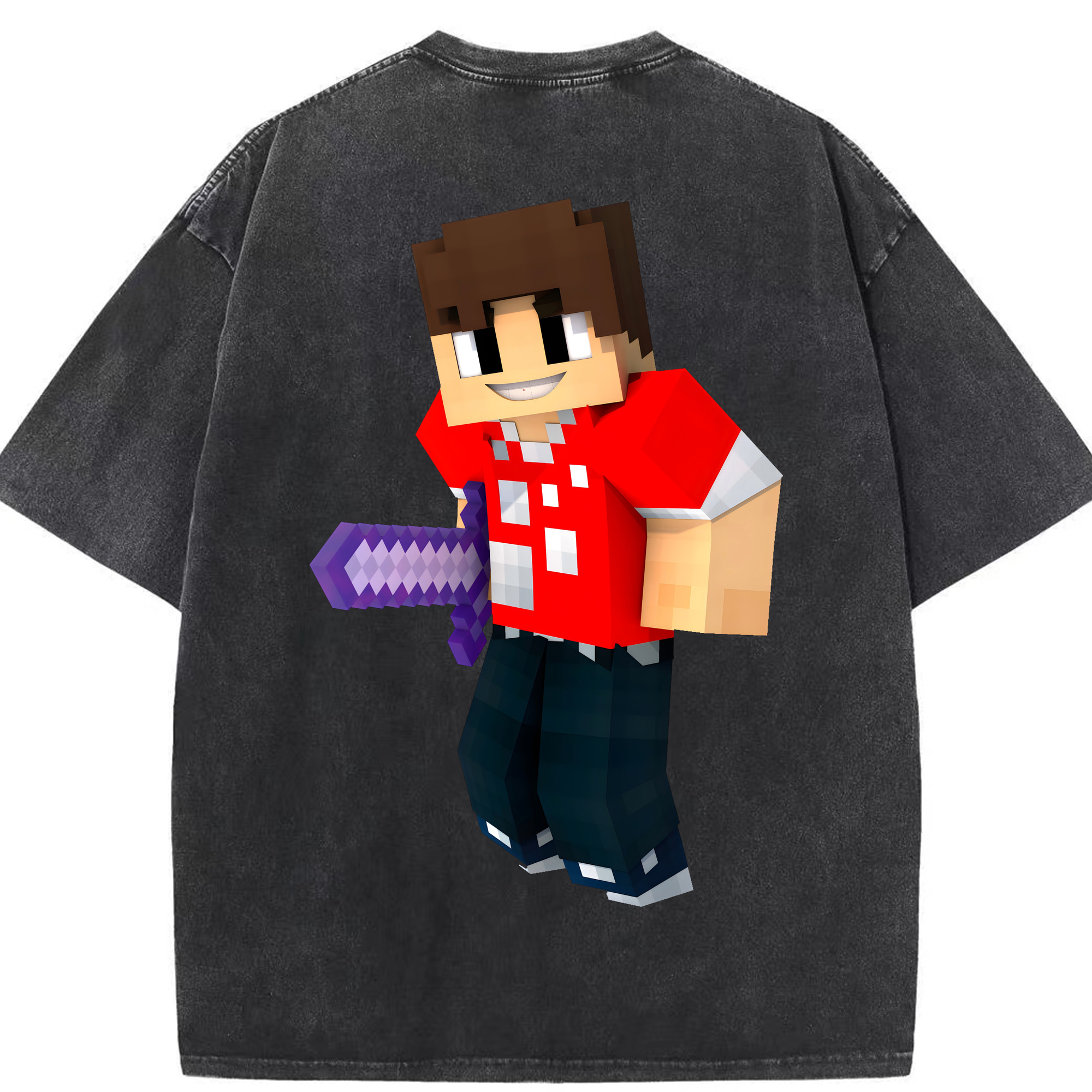 （画像用） マインクラフト ブロックの世界 Minecraft MC Block world 綿100% ヴィンテージ風 半袖Tシャツ（背面プリント）