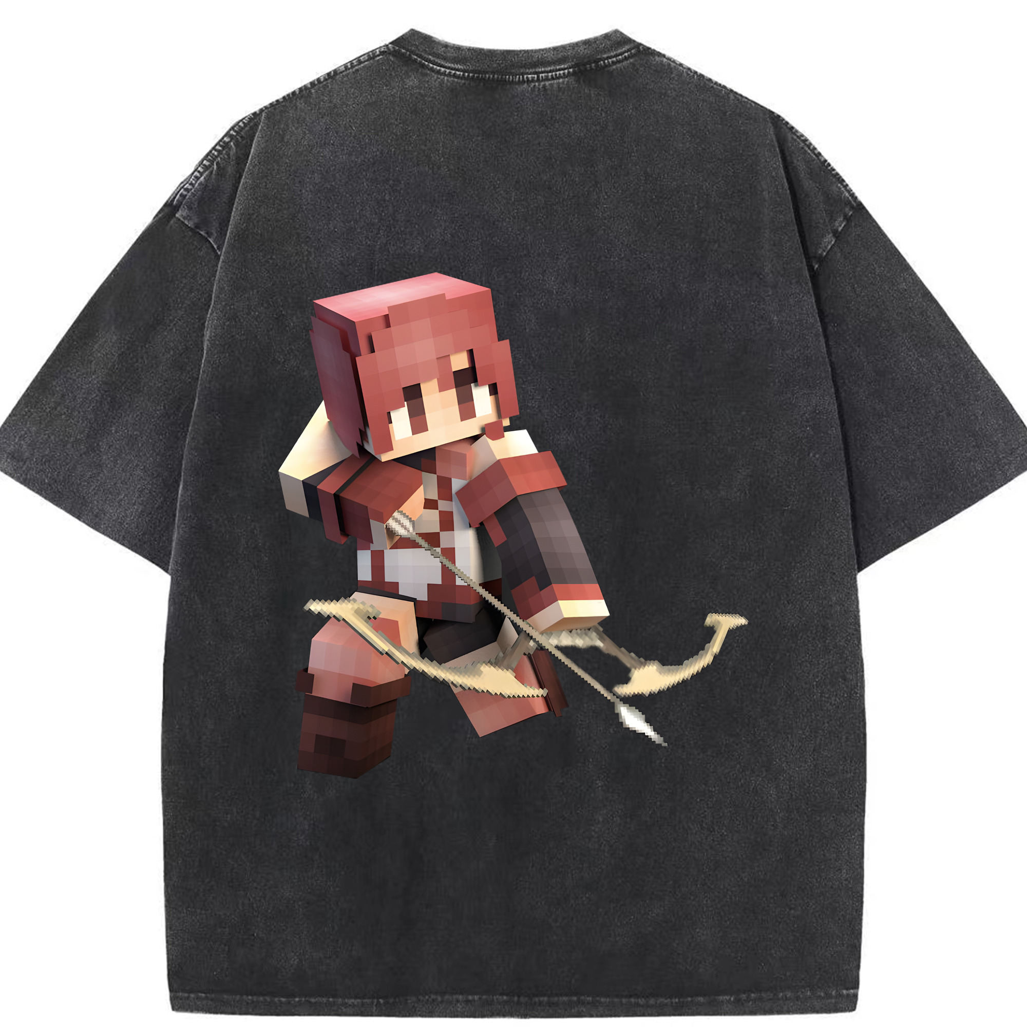 （画像用） マインクラフト ブロックの世界 Minecraft MC Block world 綿100% ヴィンテージ風 半袖Tシャツ（背面プリント）