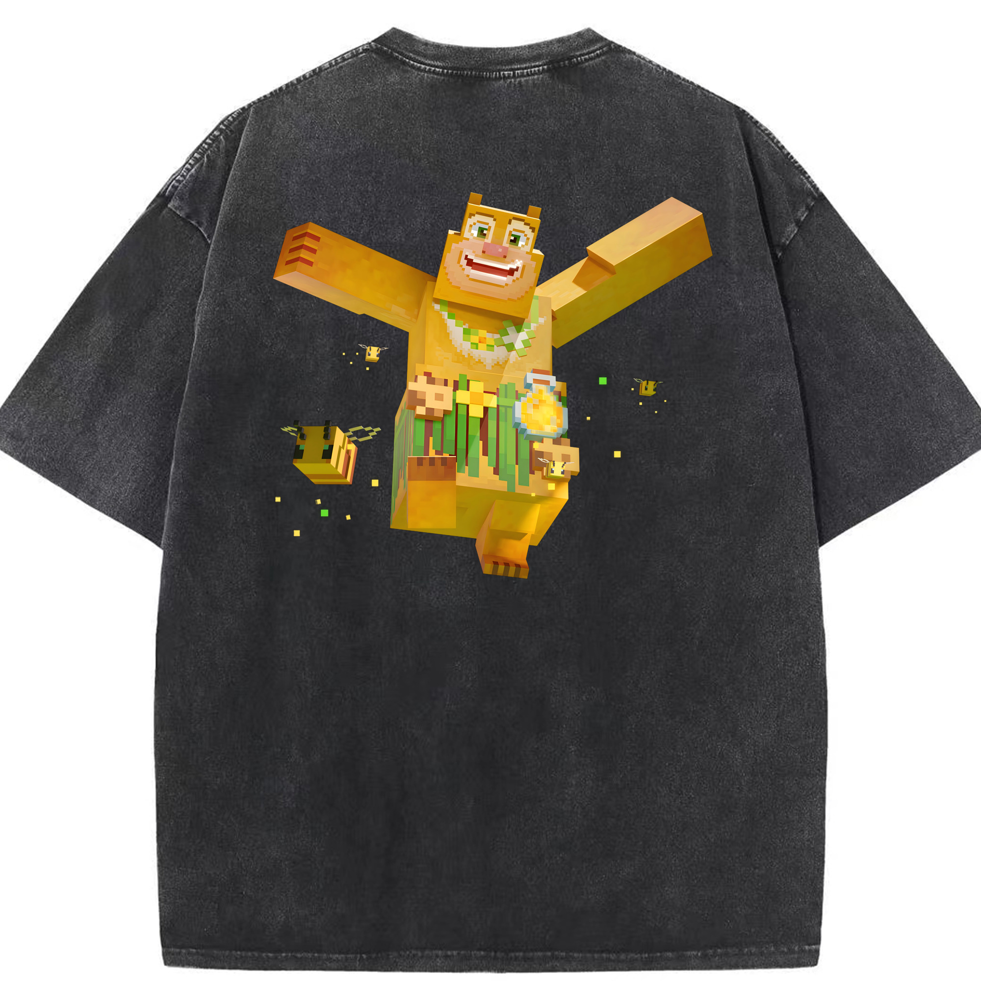（画像用） マインクラフト ブロックの世界 Minecraft MC Block world 綿100% ヴィンテージ風 半袖Tシャツ（背面プリント）