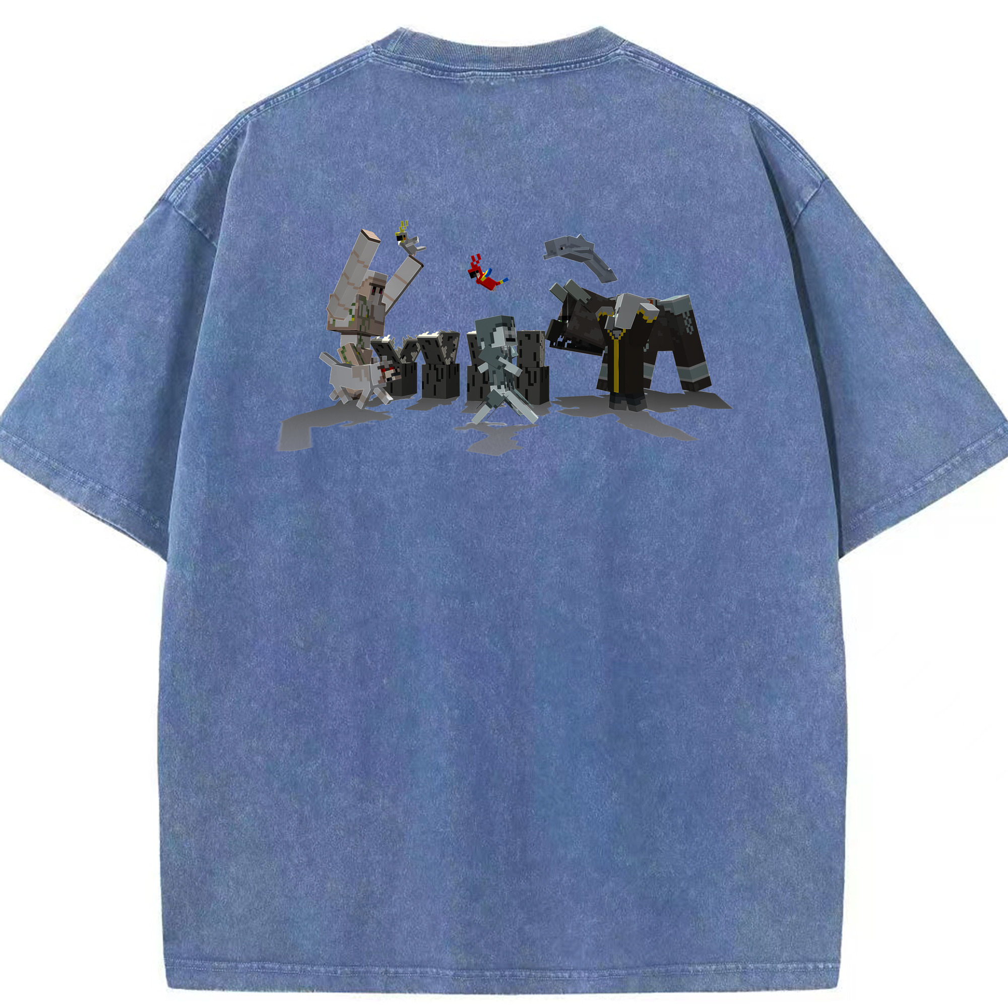 （画像用） マインクラフト ブロックの世界 Minecraft MC Block world 綿100% ヴィンテージ風 半袖Tシャツ（背面プリント）