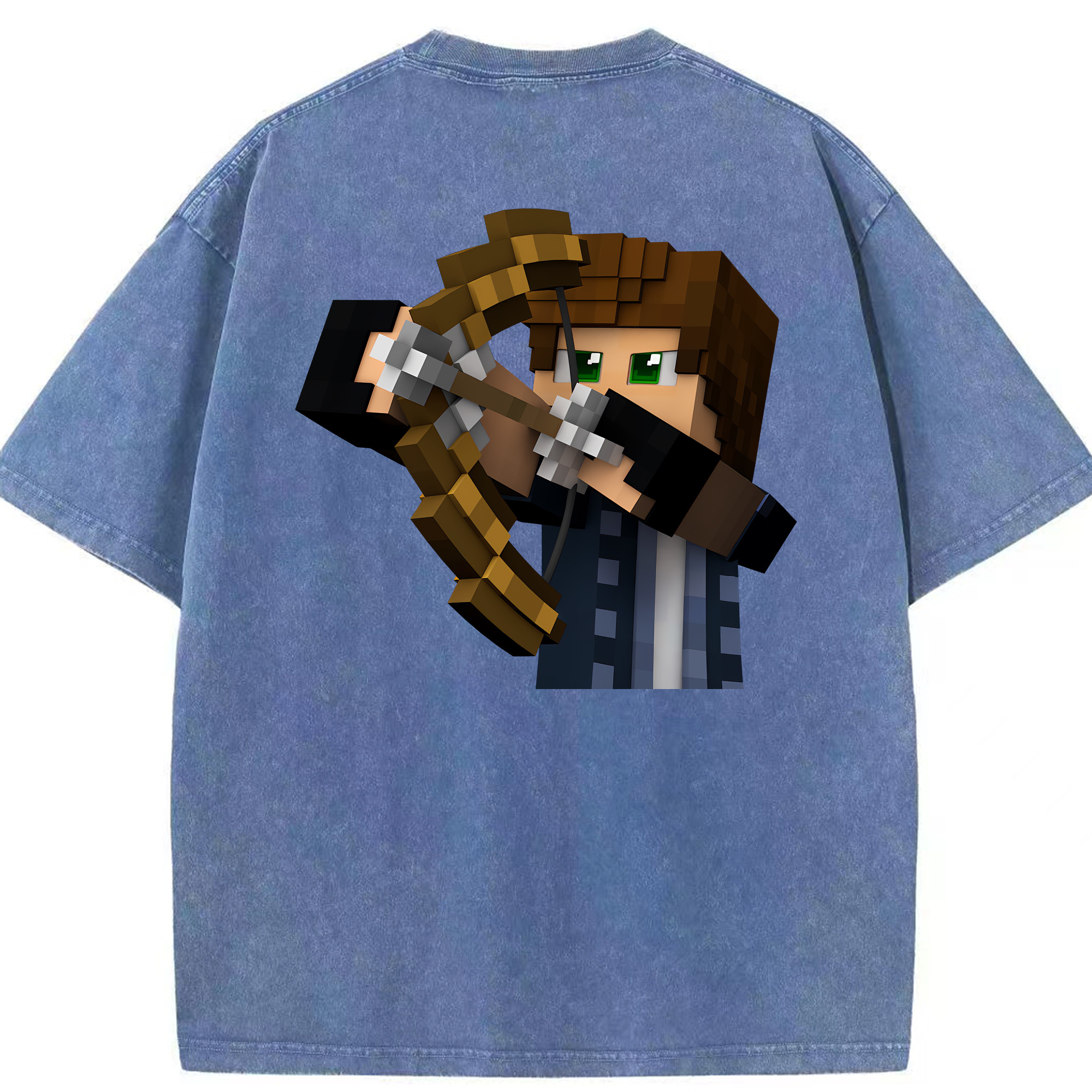 （画像用） マインクラフト ブロックの世界 Minecraft MC Block world 綿100% ヴィンテージ風 半袖Tシャツ（背面プリント）