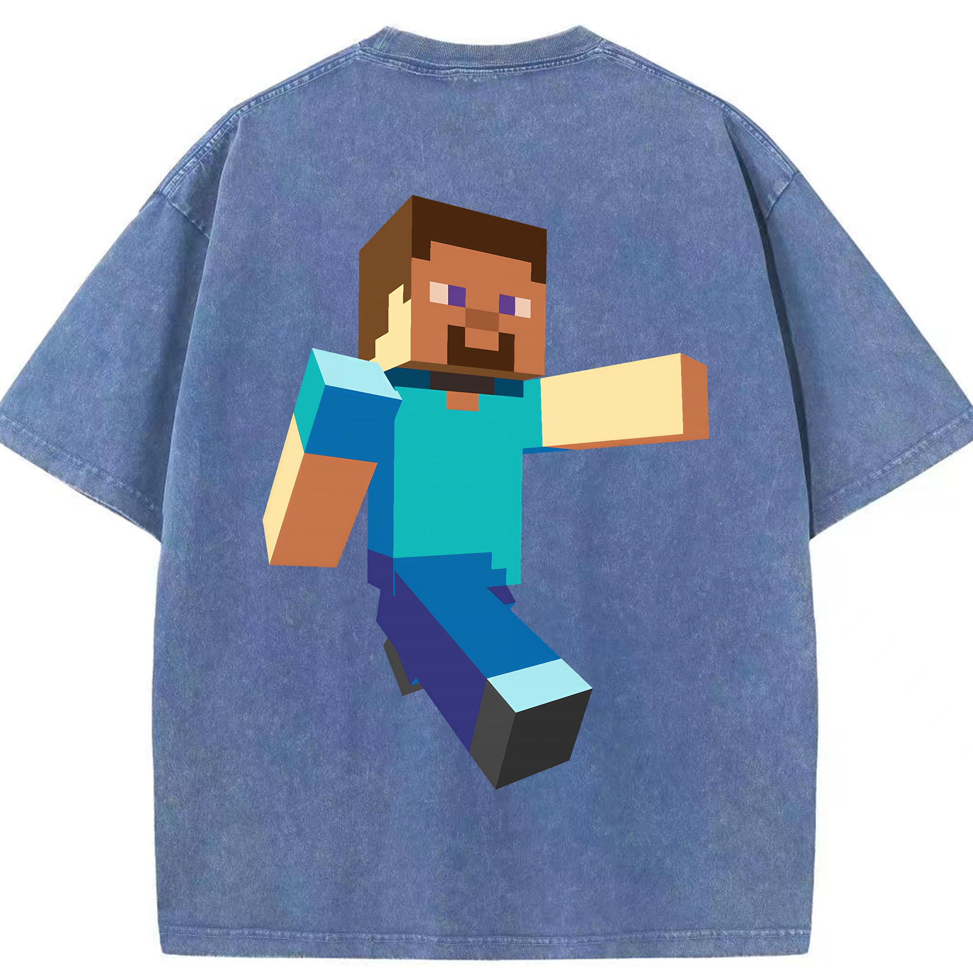 （画像用） マインクラフト ブロックの世界 Minecraft MC Block world 綿100% ヴィンテージ風 半袖Tシャツ（背面プリント）