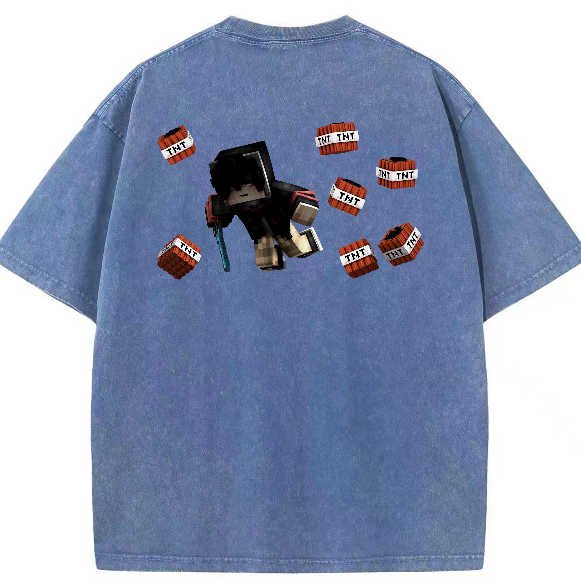 （画像用） マインクラフト ブロックの世界 Minecraft MC Block world 綿100% ヴィンテージ風 半袖Tシャツ（背面プリント）
