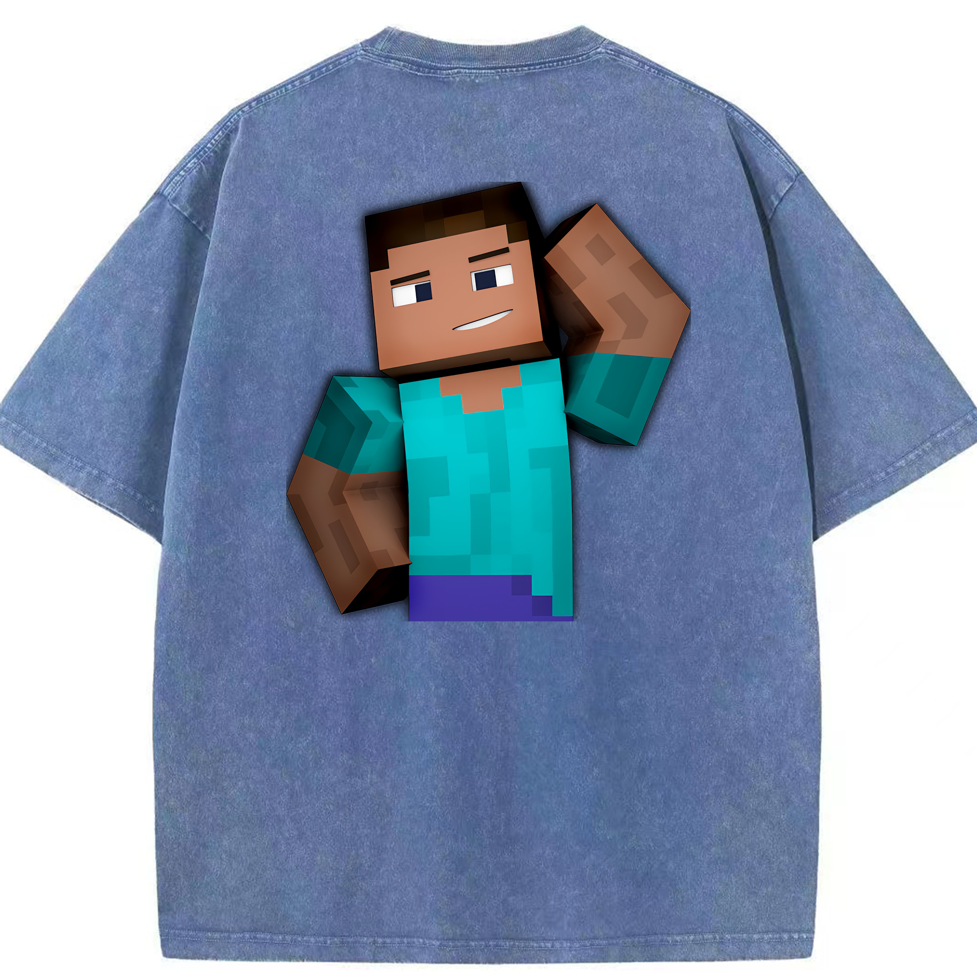 （画像用） マインクラフト ブロックの世界 Minecraft MC Block world 綿100% ヴィンテージ風 半袖Tシャツ（背面プリント）