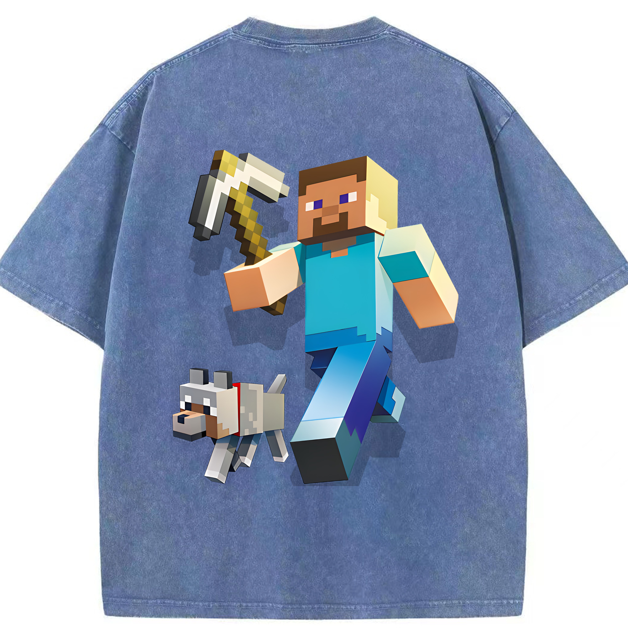 （画像用） マインクラフト ブロックの世界 Minecraft MC Block world 綿100% ヴィンテージ風 半袖Tシャツ（背面プリント）