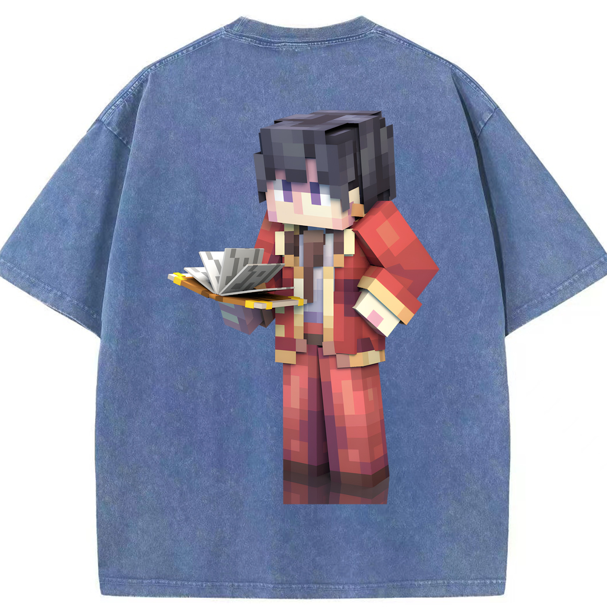 （画像用） マインクラフト ブロックの世界 Minecraft MC Block world 綿100% ヴィンテージ風 半袖Tシャツ（背面プリント）