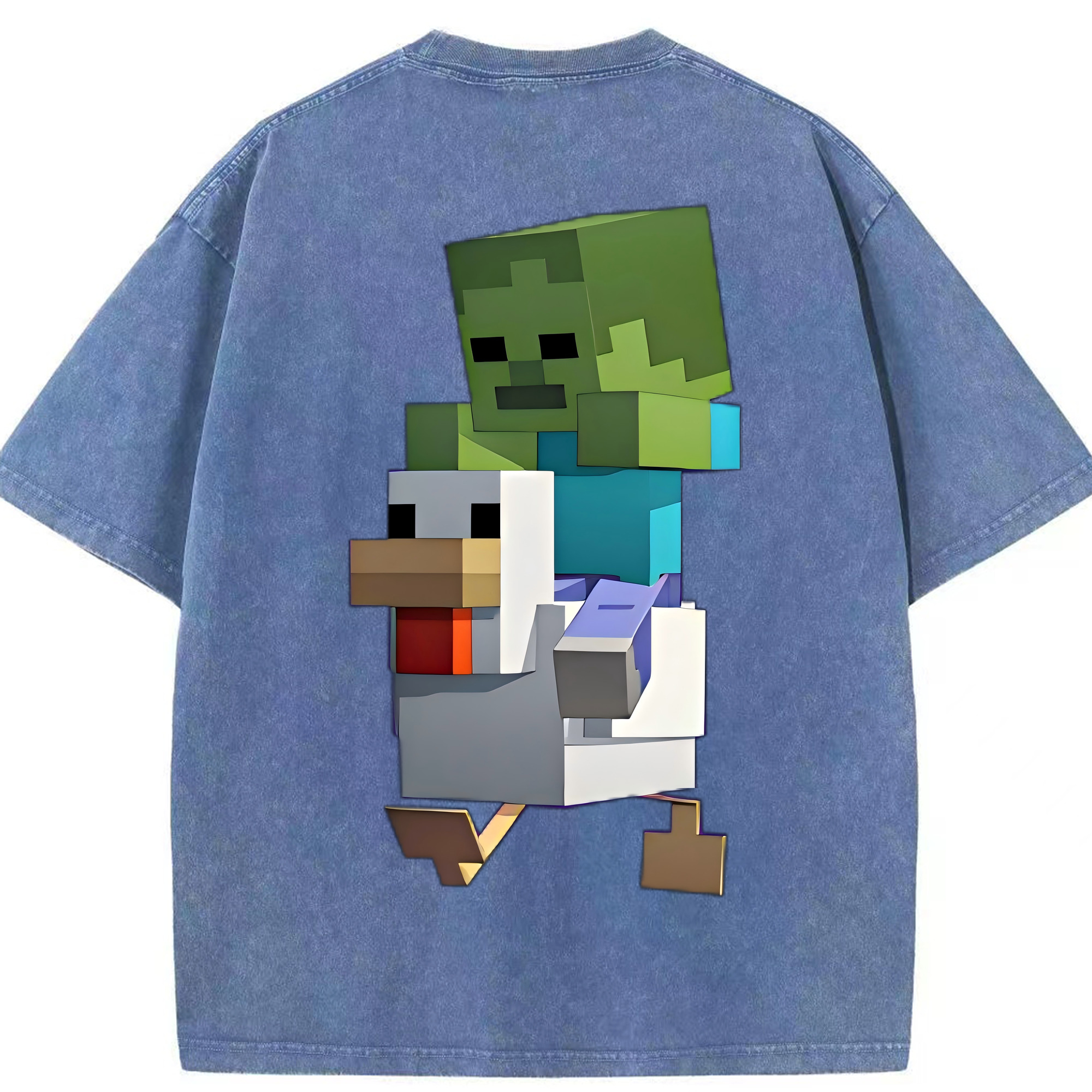 （画像用） マインクラフト ブロックの世界 Minecraft MC Block world 綿100% ヴィンテージ風 半袖Tシャツ（背面プリント）