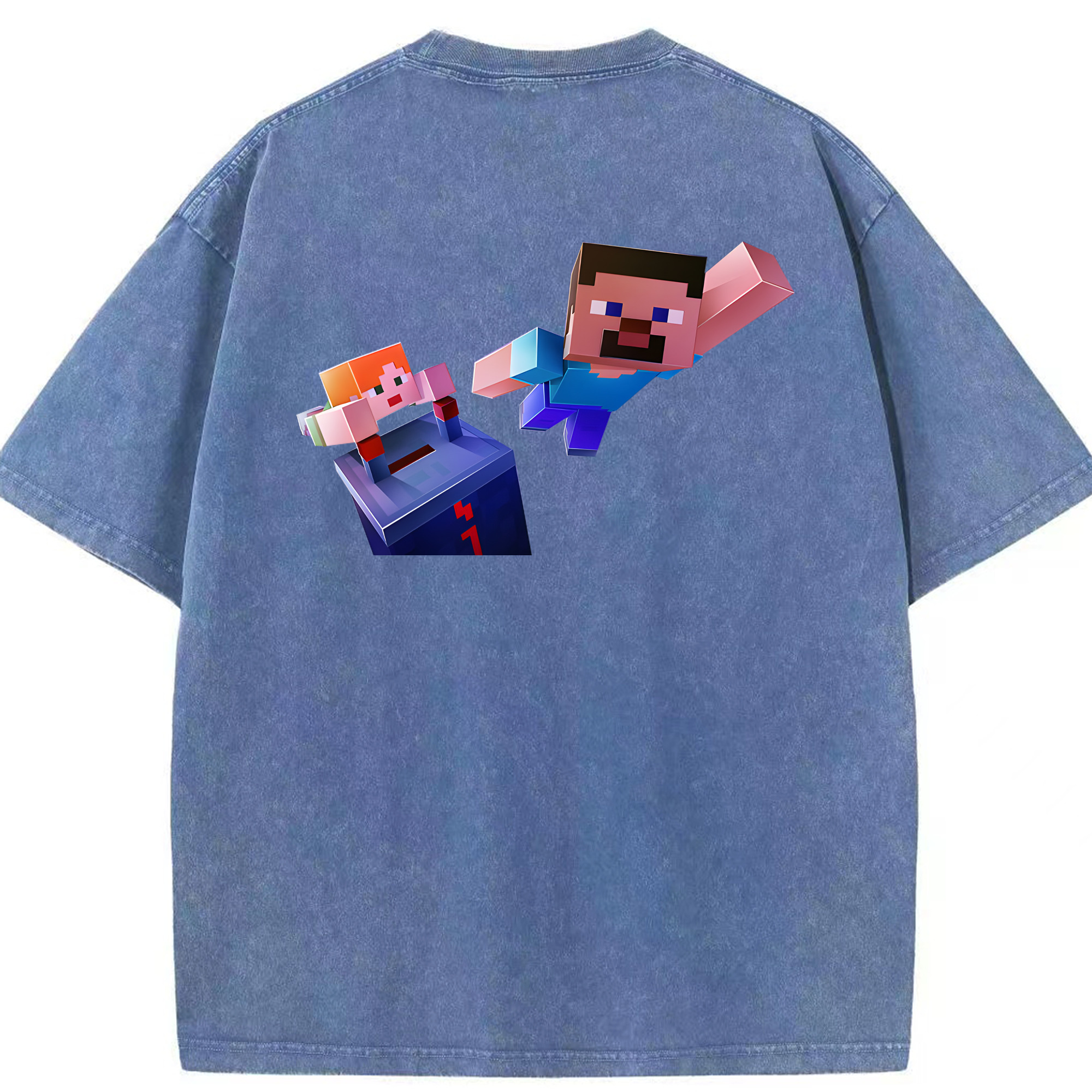 （画像用） マインクラフト ブロックの世界 Minecraft MC Block world 綿100% ヴィンテージ風 半袖Tシャツ（背面プリント）