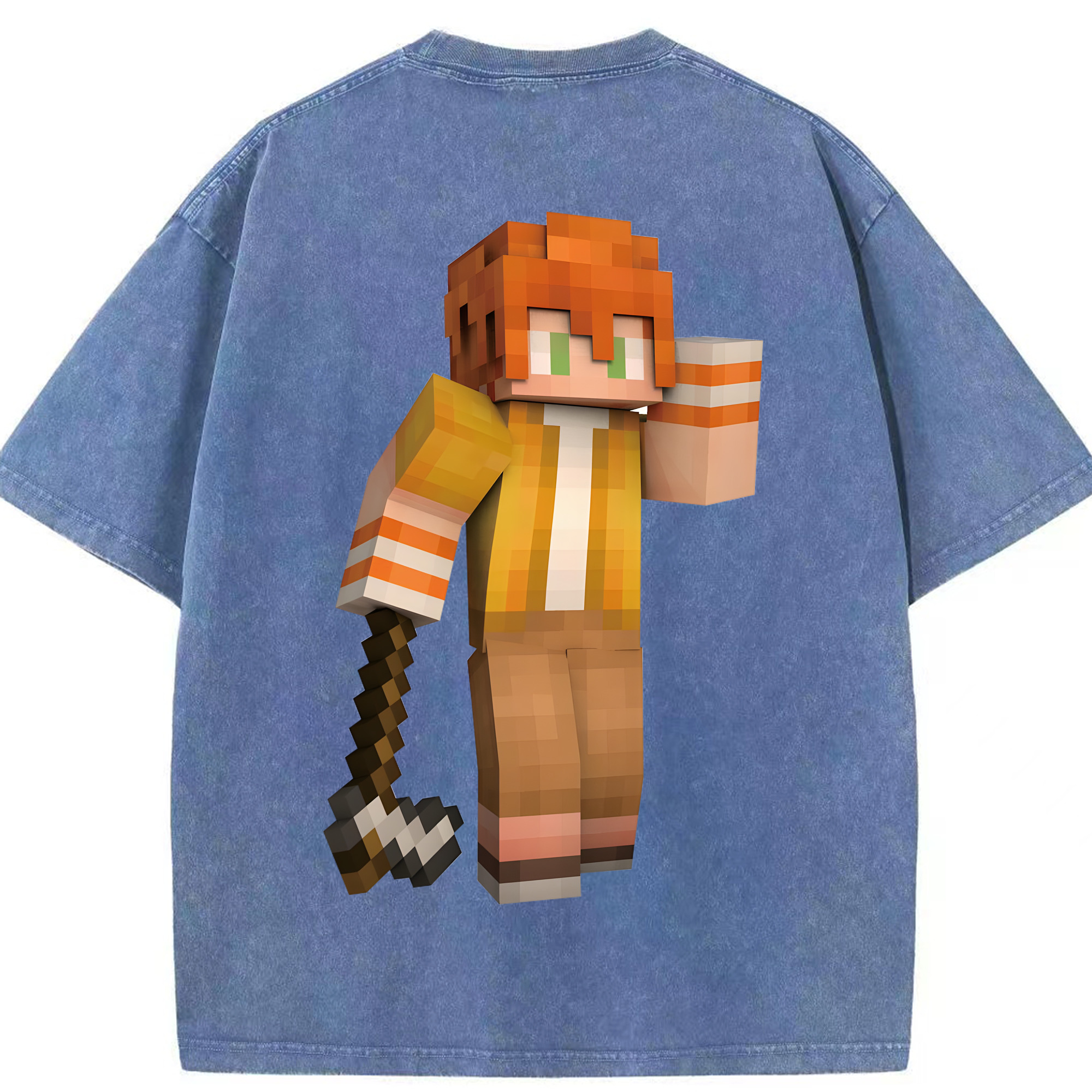 （画像用） マインクラフト ブロックの世界 Minecraft MC Block world 綿100% ヴィンテージ風 半袖Tシャツ（背面プリント）