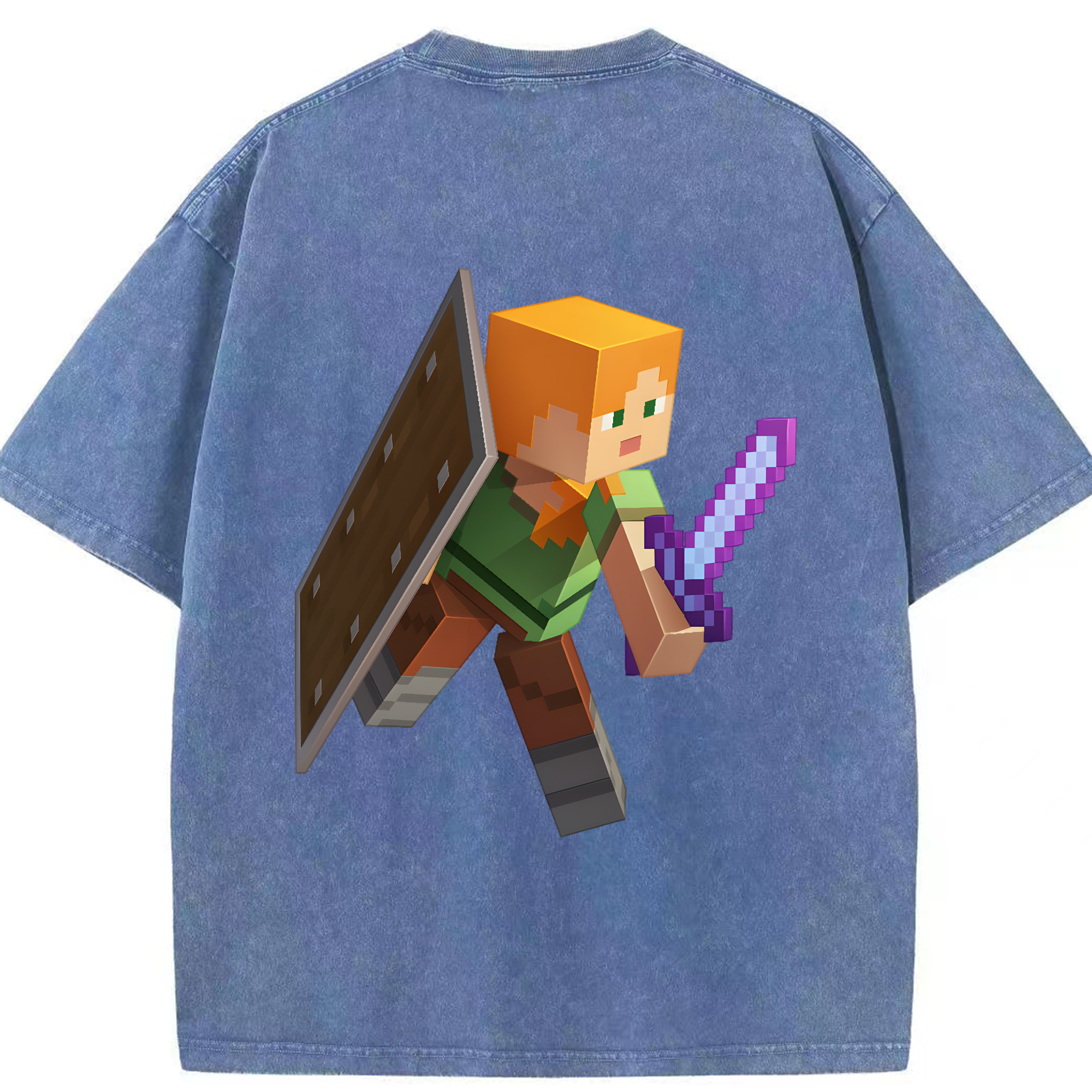 （画像用） マインクラフト ブロックの世界 Minecraft MC Block world 綿100% ヴィンテージ風 半袖Tシャツ（背面プリント）