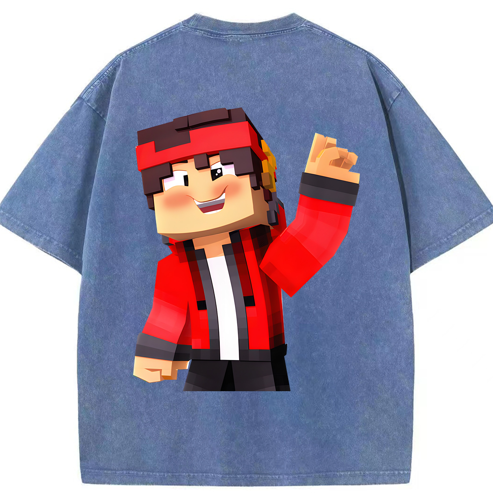 （画像用） マインクラフト ブロックの世界 Minecraft MC Block world 綿100% ヴィンテージ風 半袖Tシャツ（背面プリント）