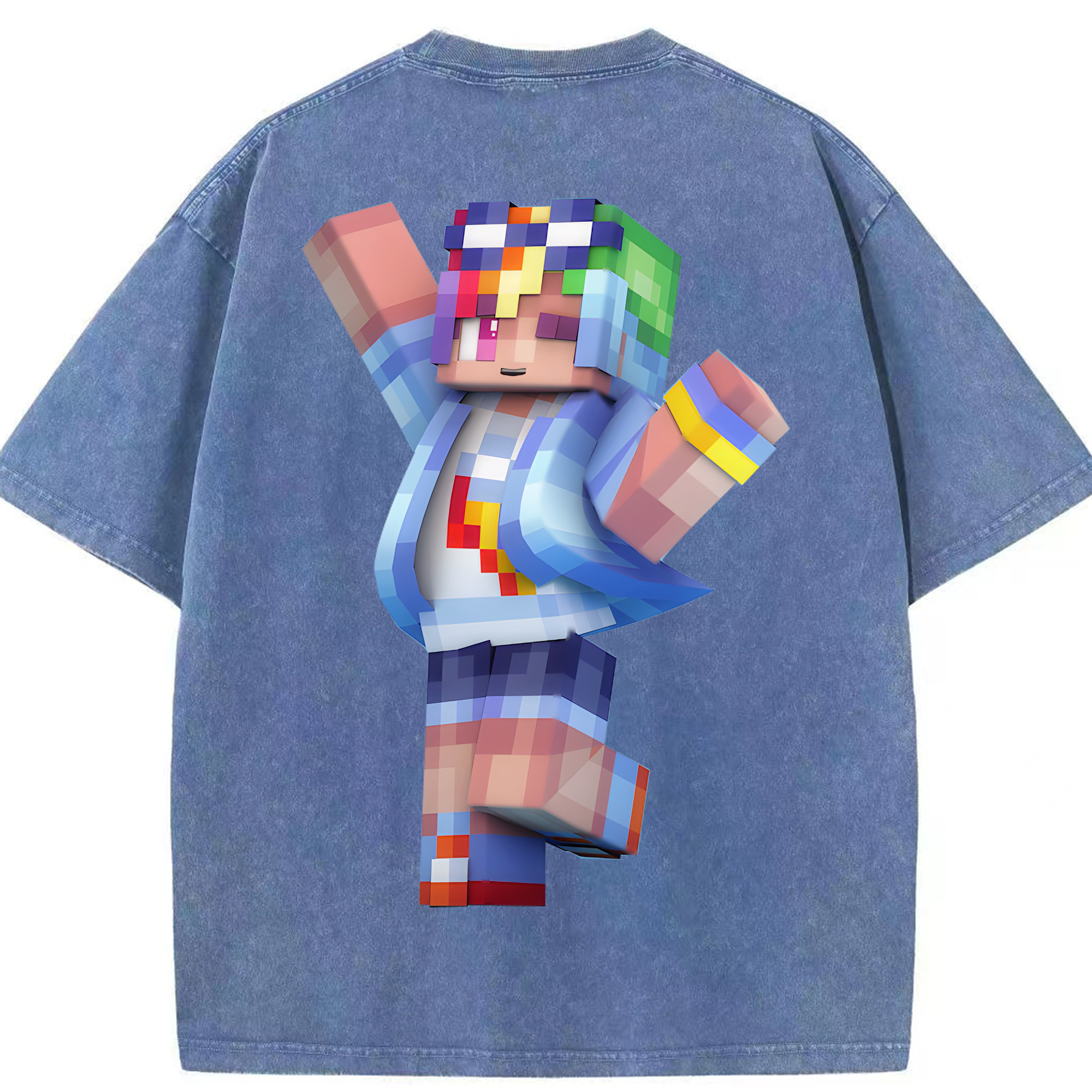 （画像用） マインクラフト ブロックの世界 Minecraft MC Block world 綿100% ヴィンテージ風 半袖Tシャツ（背面プリント）