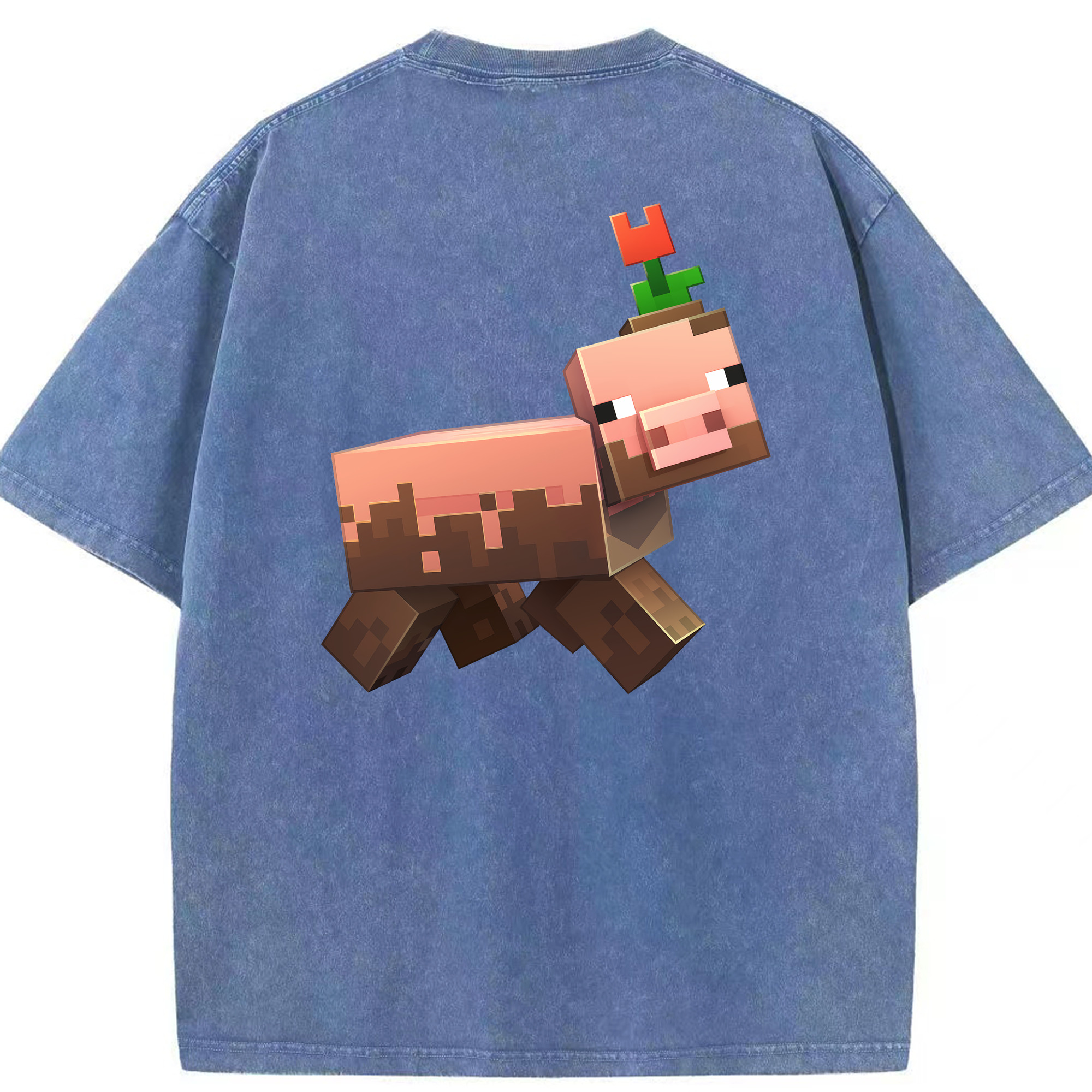 （画像用） マインクラフト ブロックの世界 Minecraft MC Block world 綿100% ヴィンテージ風 半袖Tシャツ（背面プリント）