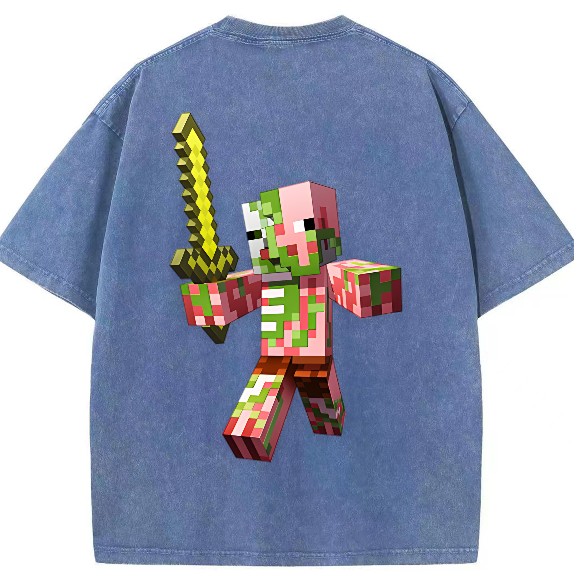 （画像用） マインクラフト ブロックの世界 Minecraft MC Block world 綿100% ヴィンテージ風 半袖Tシャツ（背面プリント）