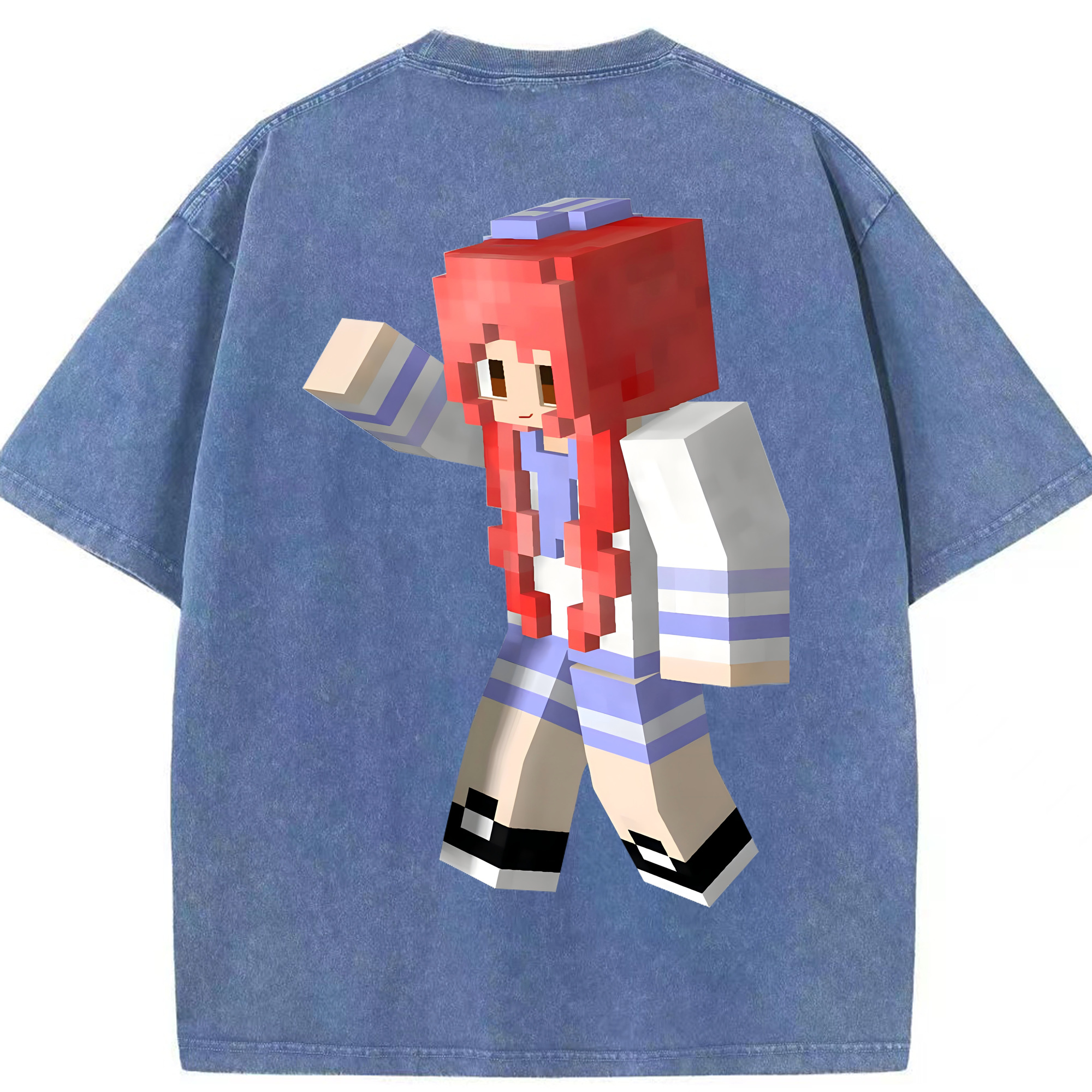 （画像用） マインクラフト ブロックの世界 Minecraft MC Block world 綿100% ヴィンテージ風 半袖Tシャツ（背面プリント）