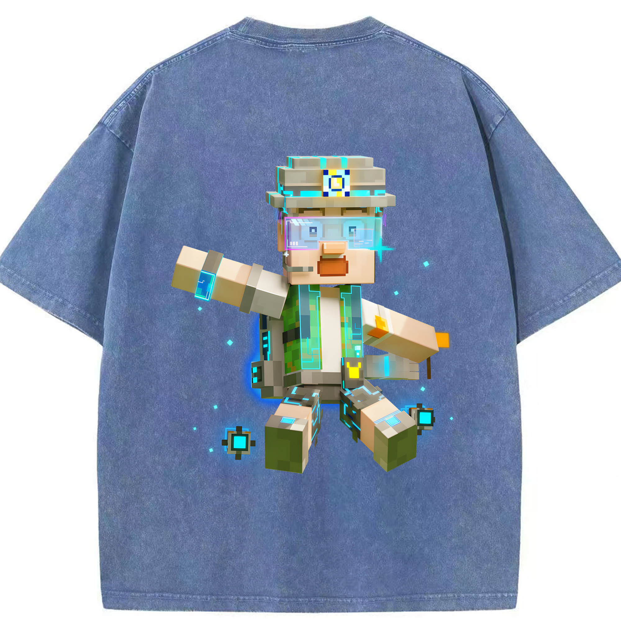 （画像用） マインクラフト ブロックの世界 Minecraft MC Block world 綿100% ヴィンテージ風 半袖Tシャツ（背面プリント）