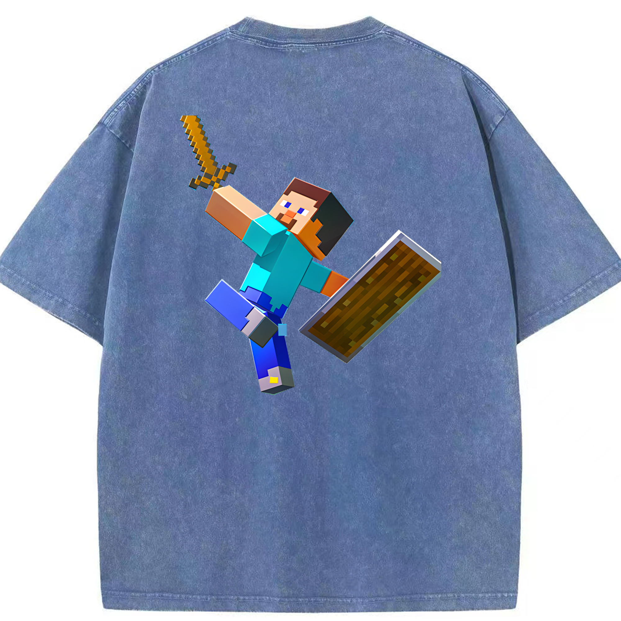 （画像用） マインクラフト ブロックの世界 Minecraft MC Block world 綿100% ヴィンテージ風 半袖Tシャツ（背面プリント）