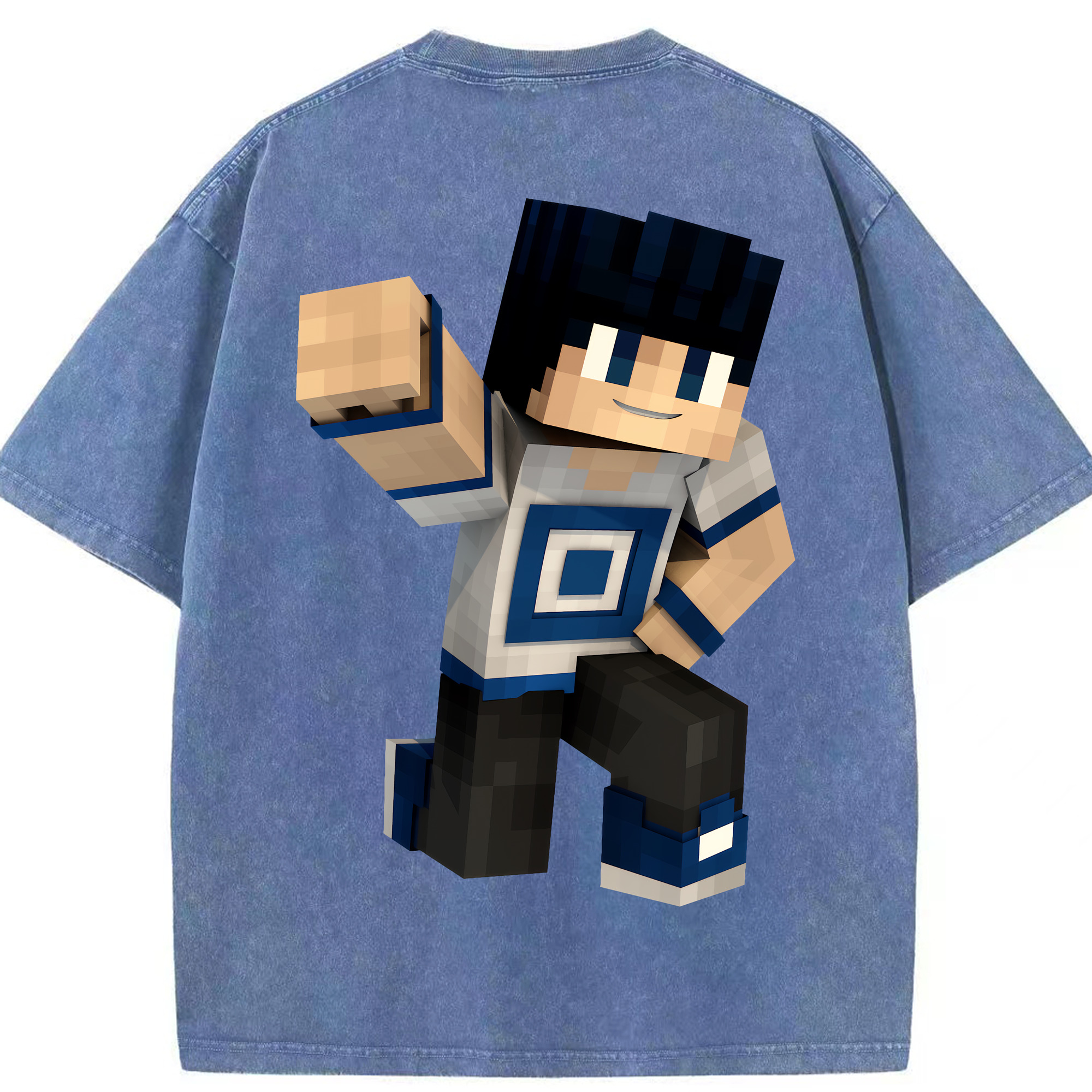 （画像用） マインクラフト ブロックの世界 Minecraft MC Block world 綿100% ヴィンテージ風 半袖Tシャツ（背面プリント）