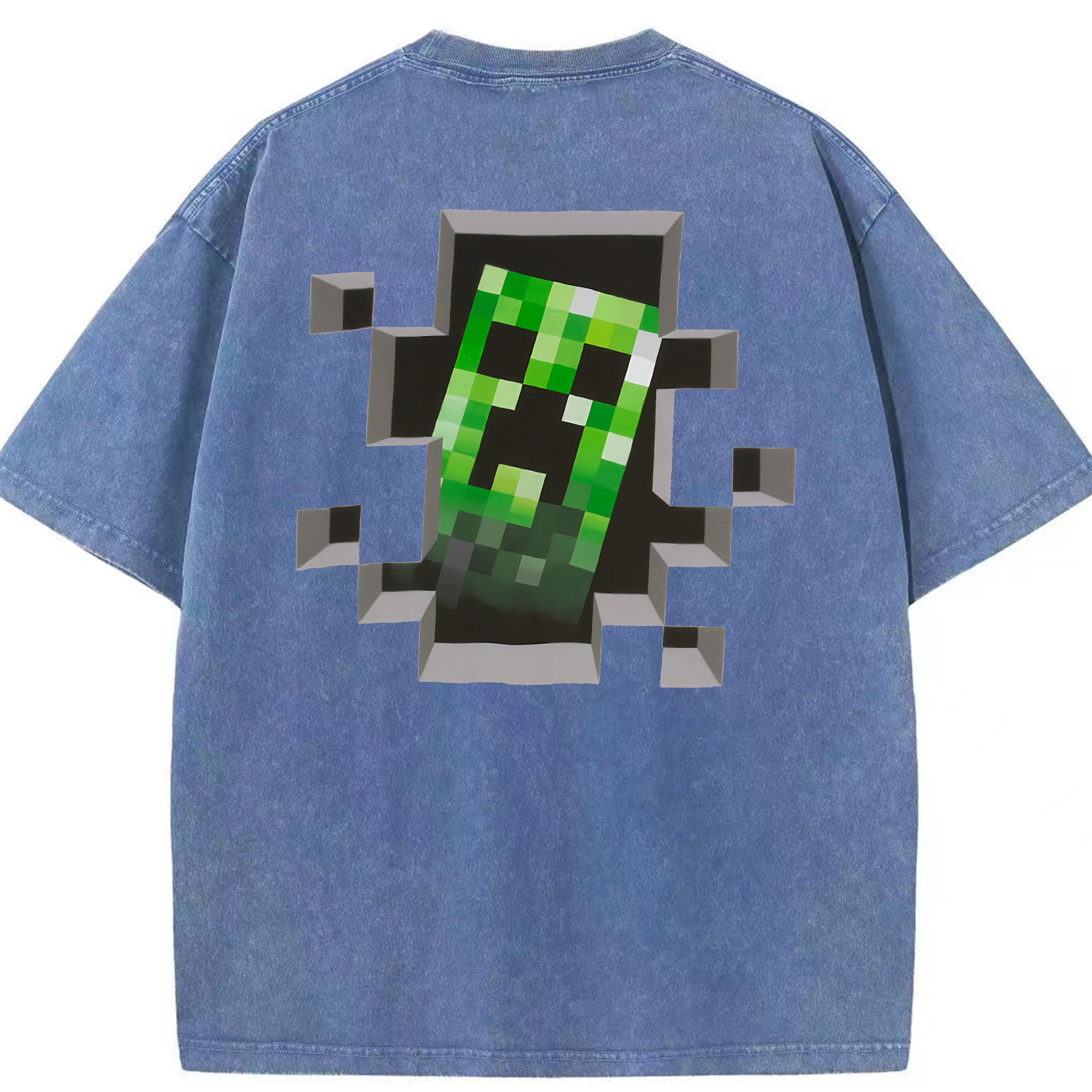 （画像用） マインクラフト ブロックの世界 Minecraft MC Block world 綿100% ヴィンテージ風 半袖Tシャツ（背面プリント）