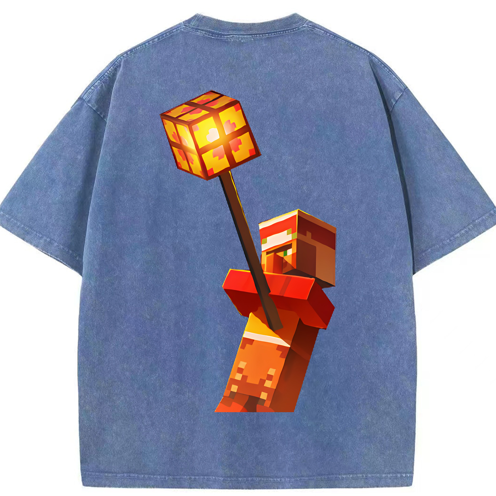（画像用） マインクラフト ブロックの世界 Minecraft MC Block world 綿100% ヴィンテージ風 半袖Tシャツ（背面プリント）