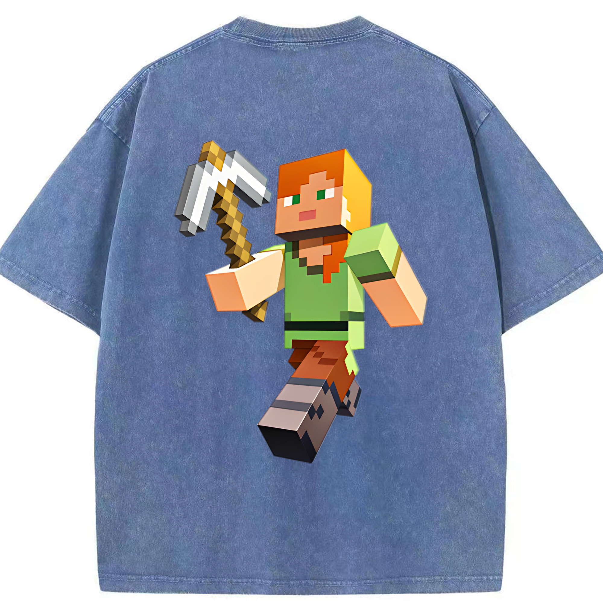 （画像用） マインクラフト ブロックの世界 Minecraft MC Block world 綿100% ヴィンテージ風 半袖Tシャツ（背面プリント）